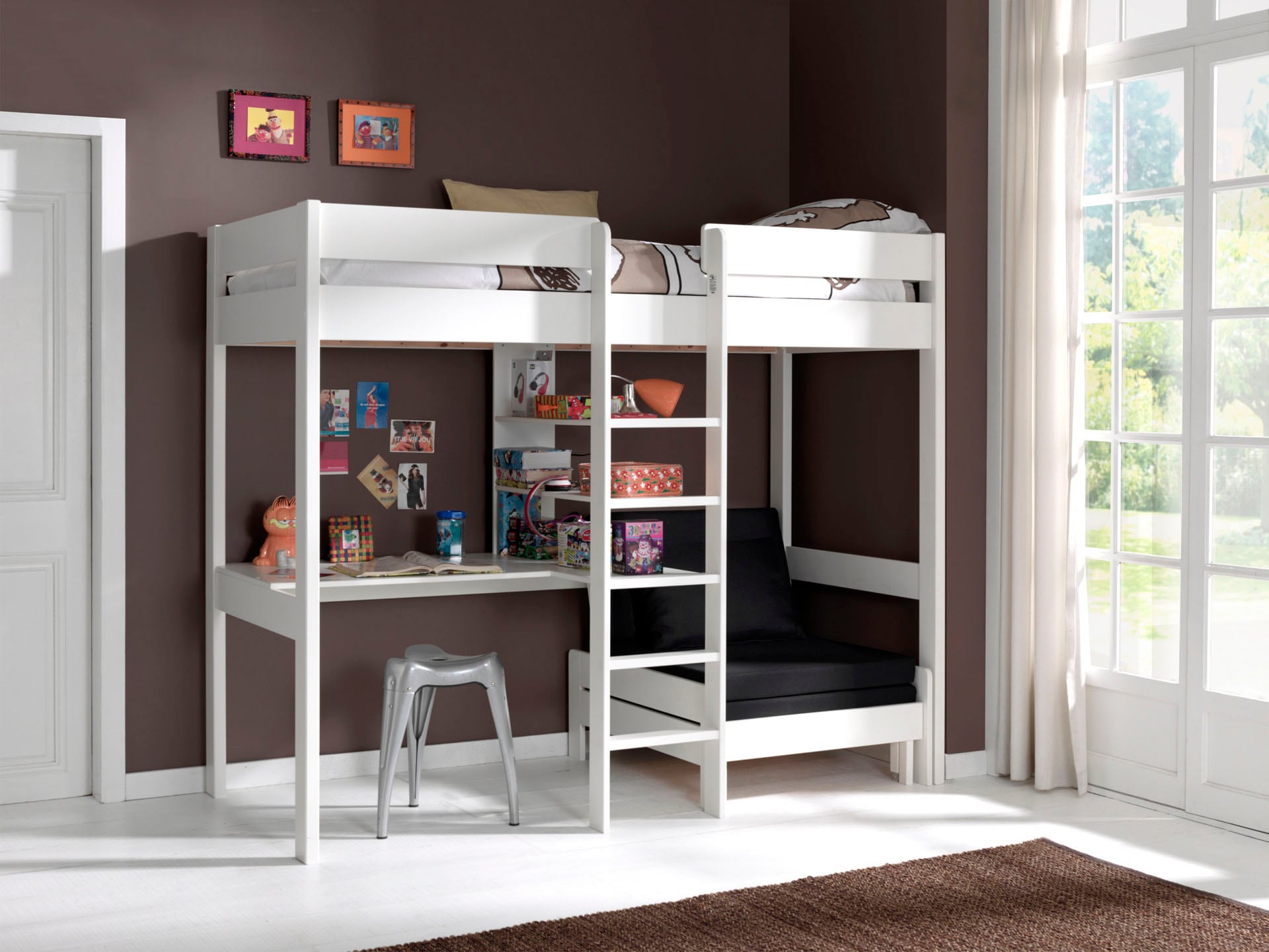 Vipack Hochbett Pino, mit Sessel, Schreibplatte und Regal