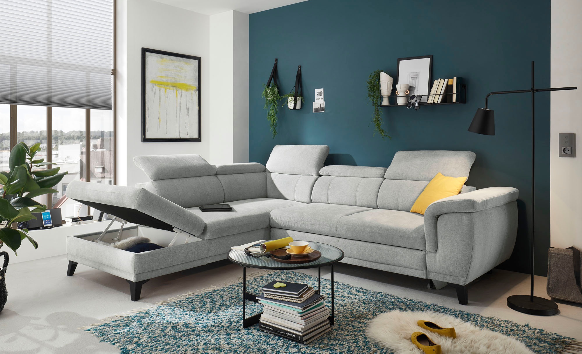ED EXCITING DESIGN Ecksofa »Albany L-Form«, mit Bettfunktion, Bettkasten & Kopfteilverstellung