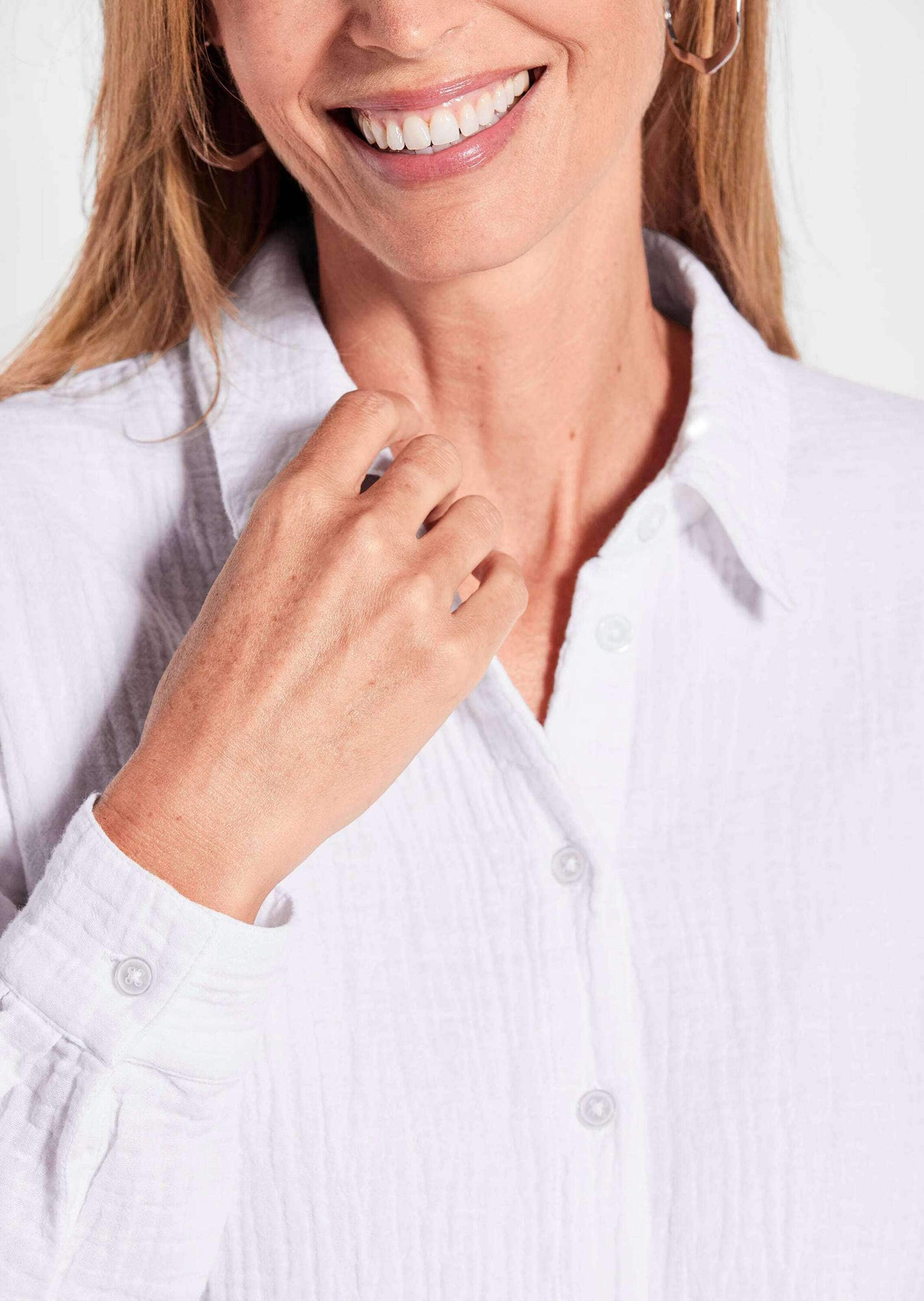 GOLDNER Hemdbluse »Verlängerte Langarm Musselin-Bluse«