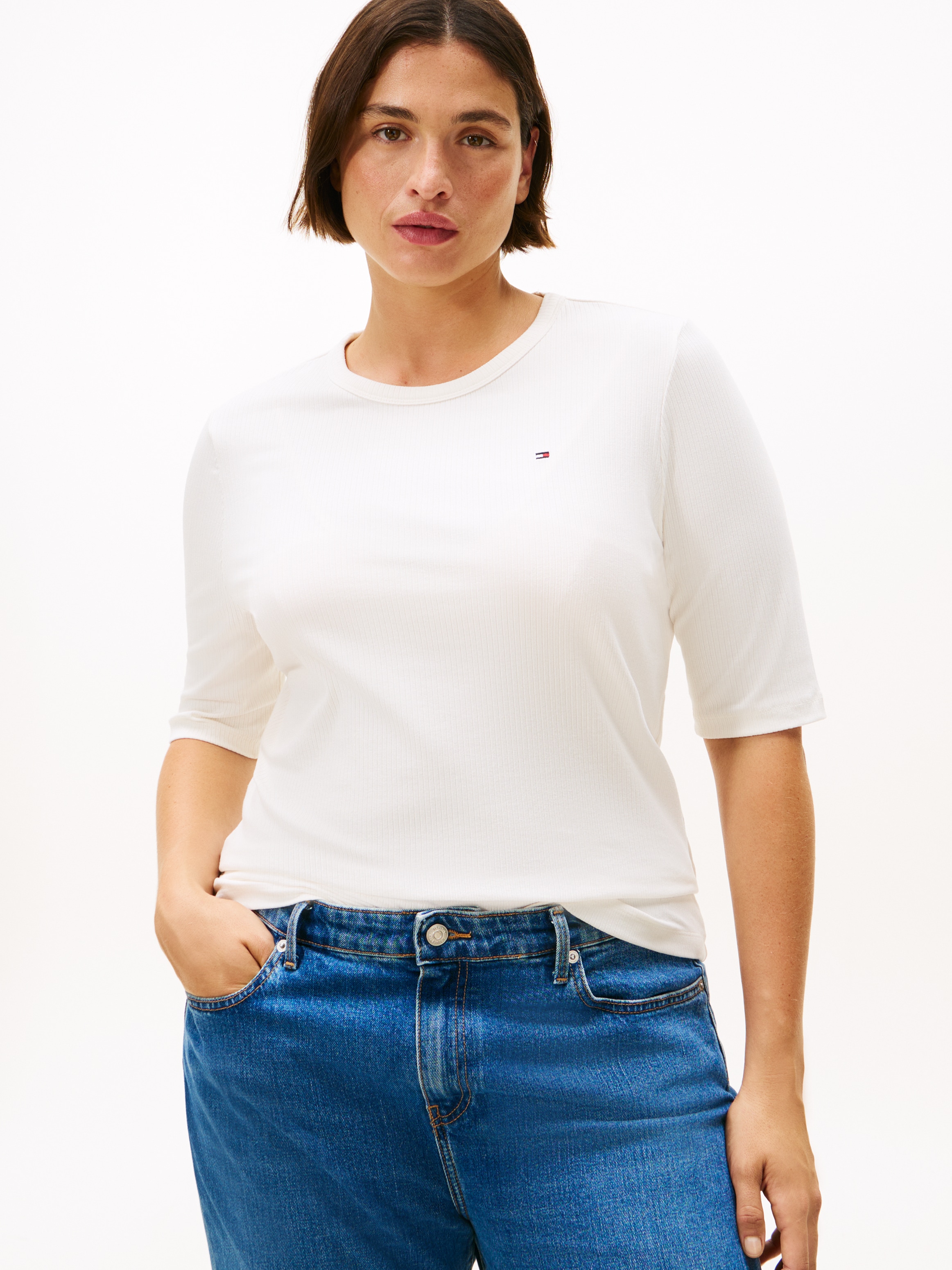 Tommy Hilfiger Curve Kurzarmshirt "CRV SLIM 5X2 RIB C-NK 1/2 SLV", in große günstig online kaufen