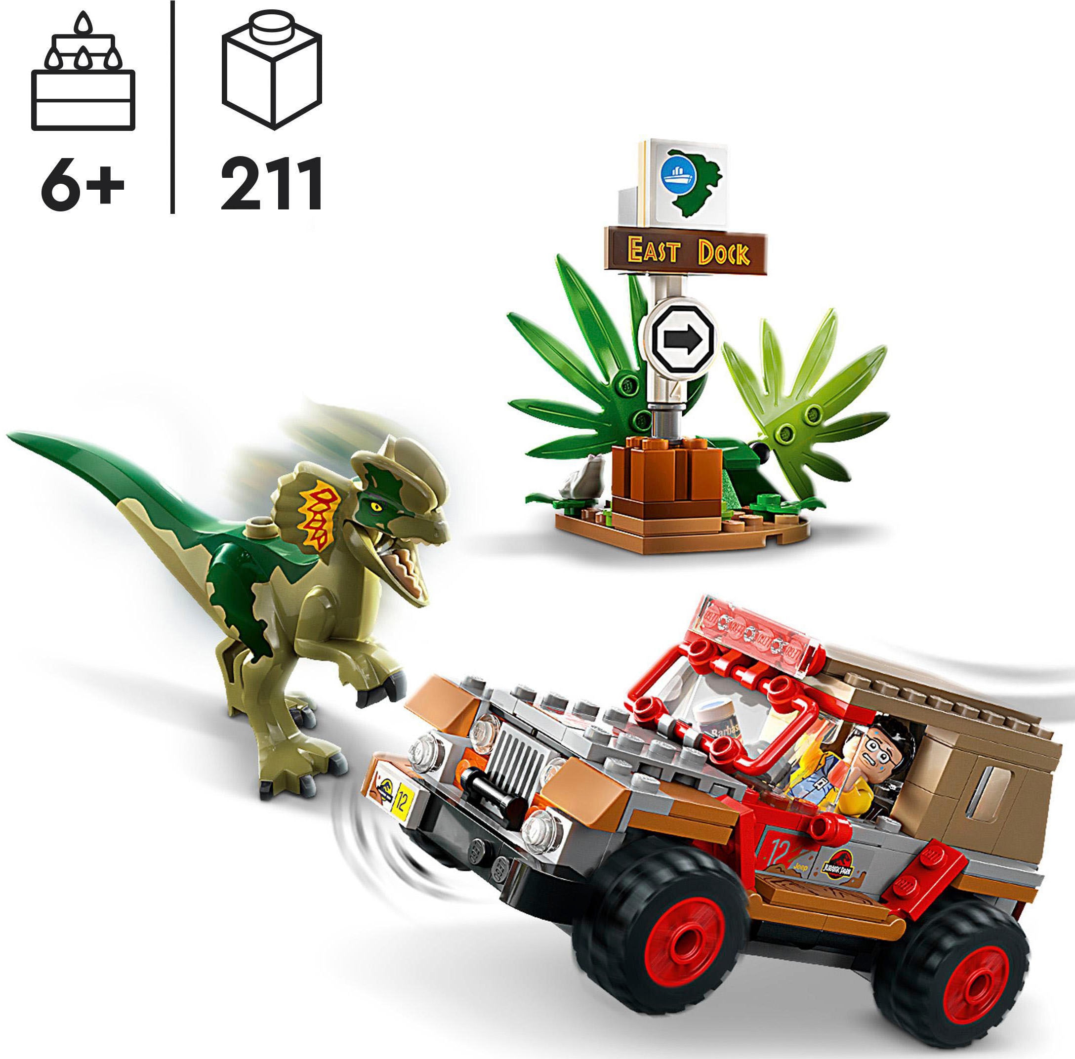 LEGO® Konstruktionsspielsteine »Hinterhalt des Dilophosaurus (76958), LEGO® Jurassic Park«, (211 St.), Made in Europe