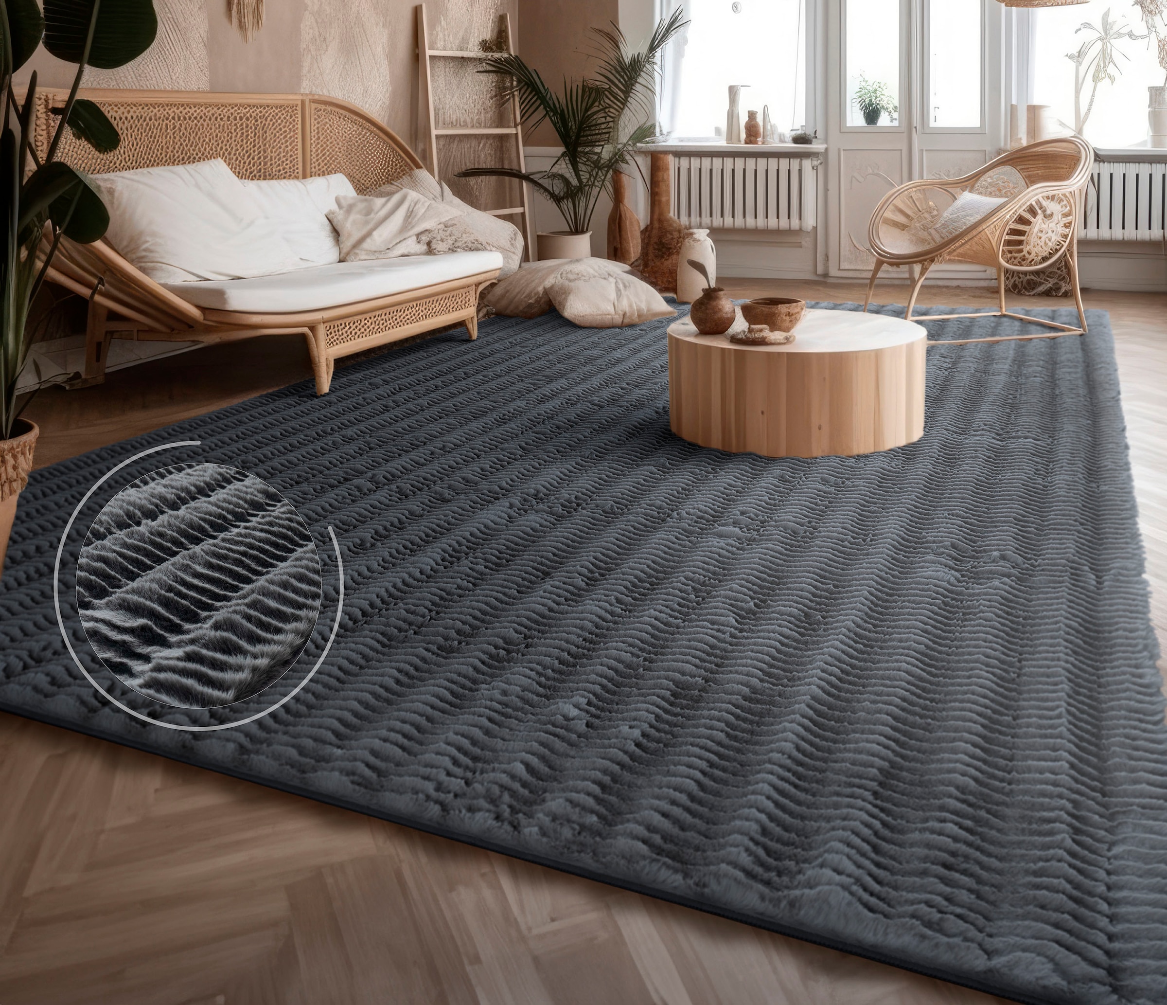 Paco Home Hochflor-Teppich »Arnheim 743«, rechteckig, Uni Farben, Wellen  Muster, besonders weich, Hoch-Tief Effekt | BAUR