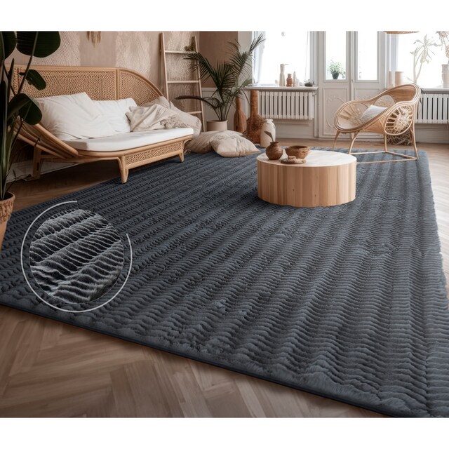 Paco Home Hochflor-Teppich »Arnheim 743«, rechteckig, Uni Farben, Wellen  Muster, besonders weich, Hoch-Tief Effekt | BAUR