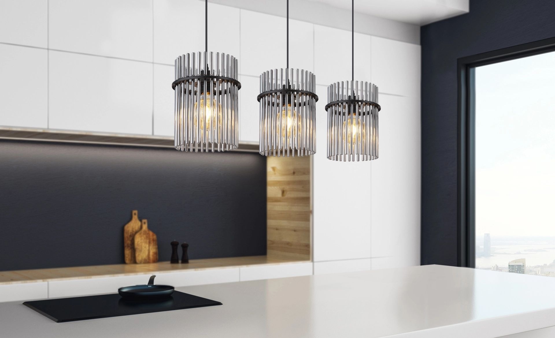 GLOBO LIGHTING Pendelleuchte »GORLEY«, 3 flammig, Leuchtmittel E27 | ohne Leuchtmittel, Design Glasstäbe, Deckenlampe, Wohnzimmer, Esszimmer, Hängeleuchte