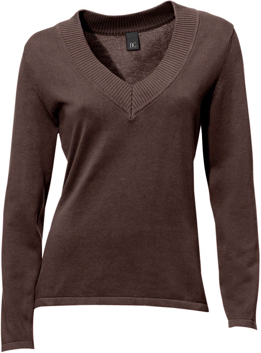 Strickpullover HEINE "V-Pullover", Damen, Gr. 38, braun (schokobraun), 100% Baumwolle, unifarben, Pullover Strickpullover 3