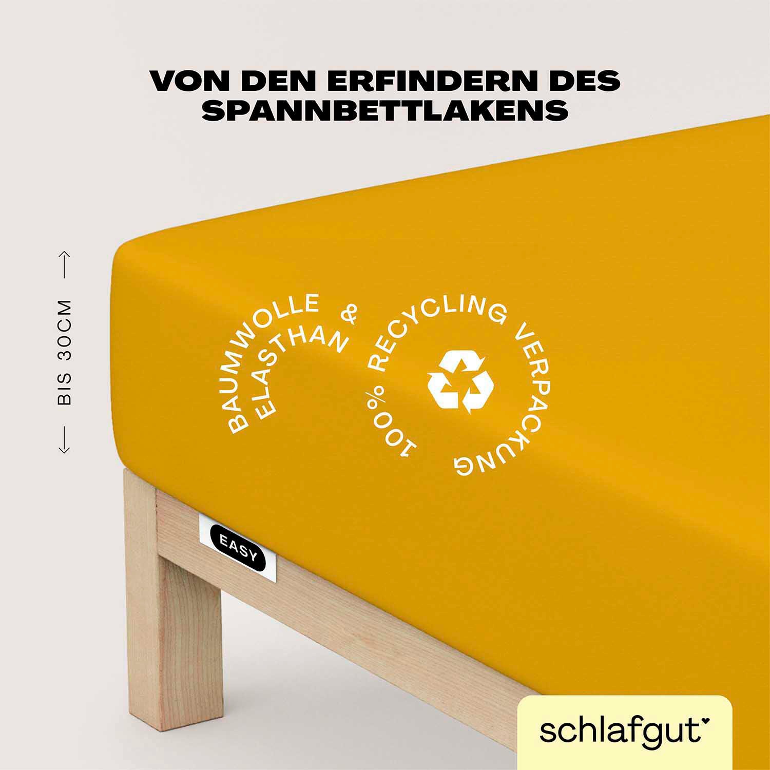 Schlafgut Spannbettlaken "EASY JERSEY ELASTHAN Bettlaken, 170 g/m², 95% Baumwolle, 5% Elasthan" Spannbettlaken bis 30 cm Höhe, bügelfrei, pflegeleicht, perfekter Sitz