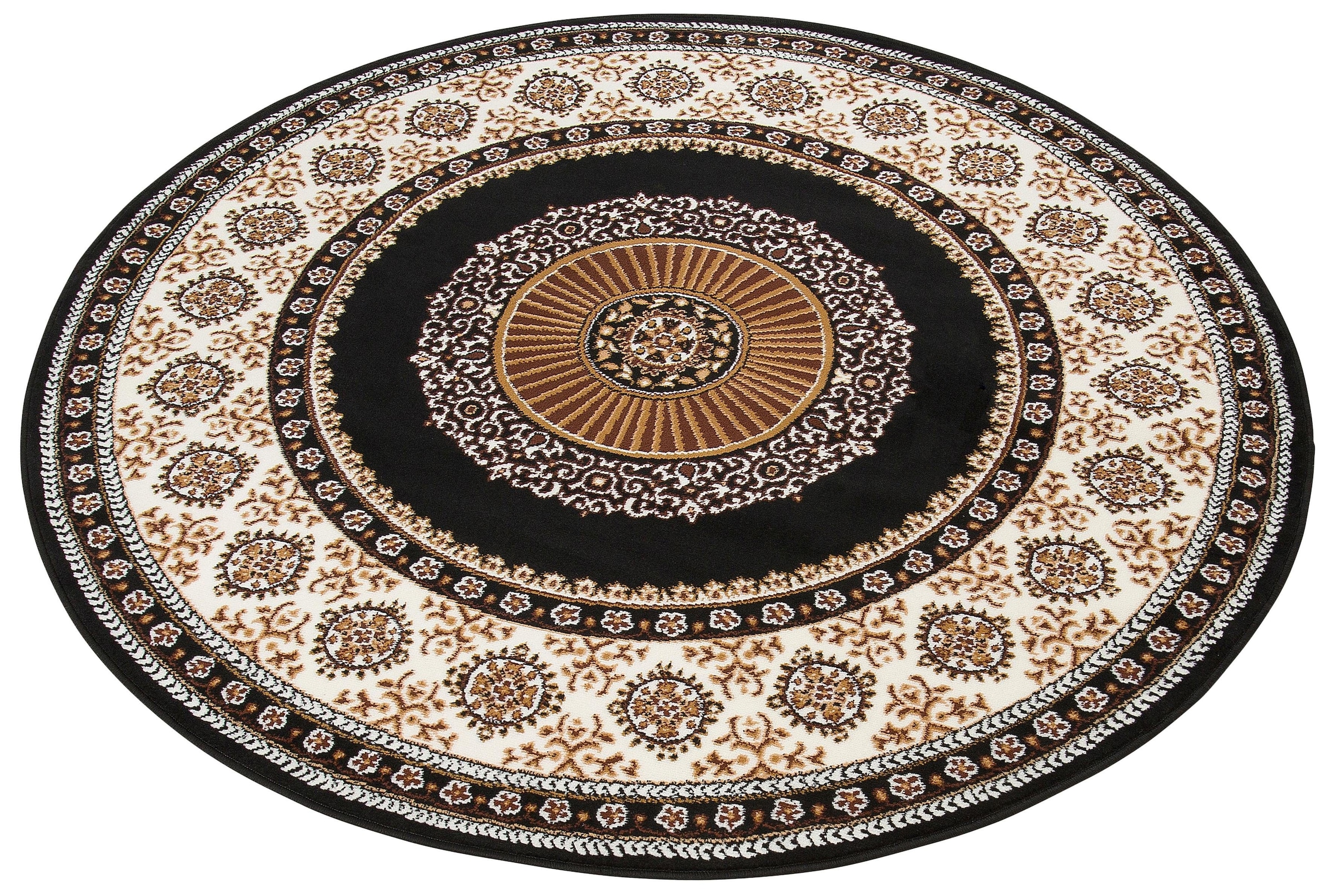 my home Teppich »Shari, Made in Belgium«, rund, 7 mm Höhe, Orient-Dekor, mit Bordüre, Kurzflor, weich, pflegeleicht, elegant