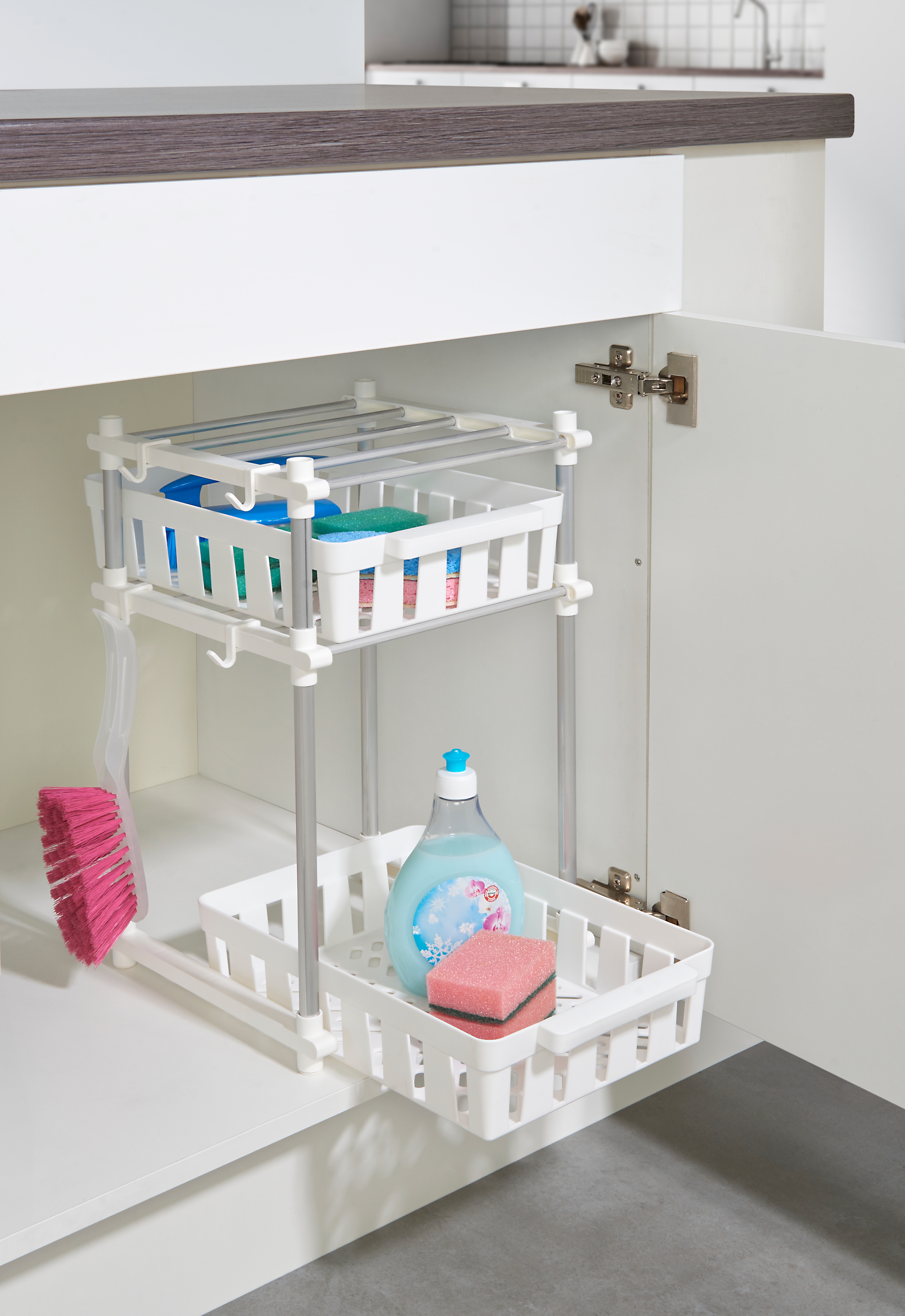 Ruco Küchenregal Spülschrank-Organizer, Inkl. 2 Körben, 4 Haken, Aluminium/ günstig online kaufen