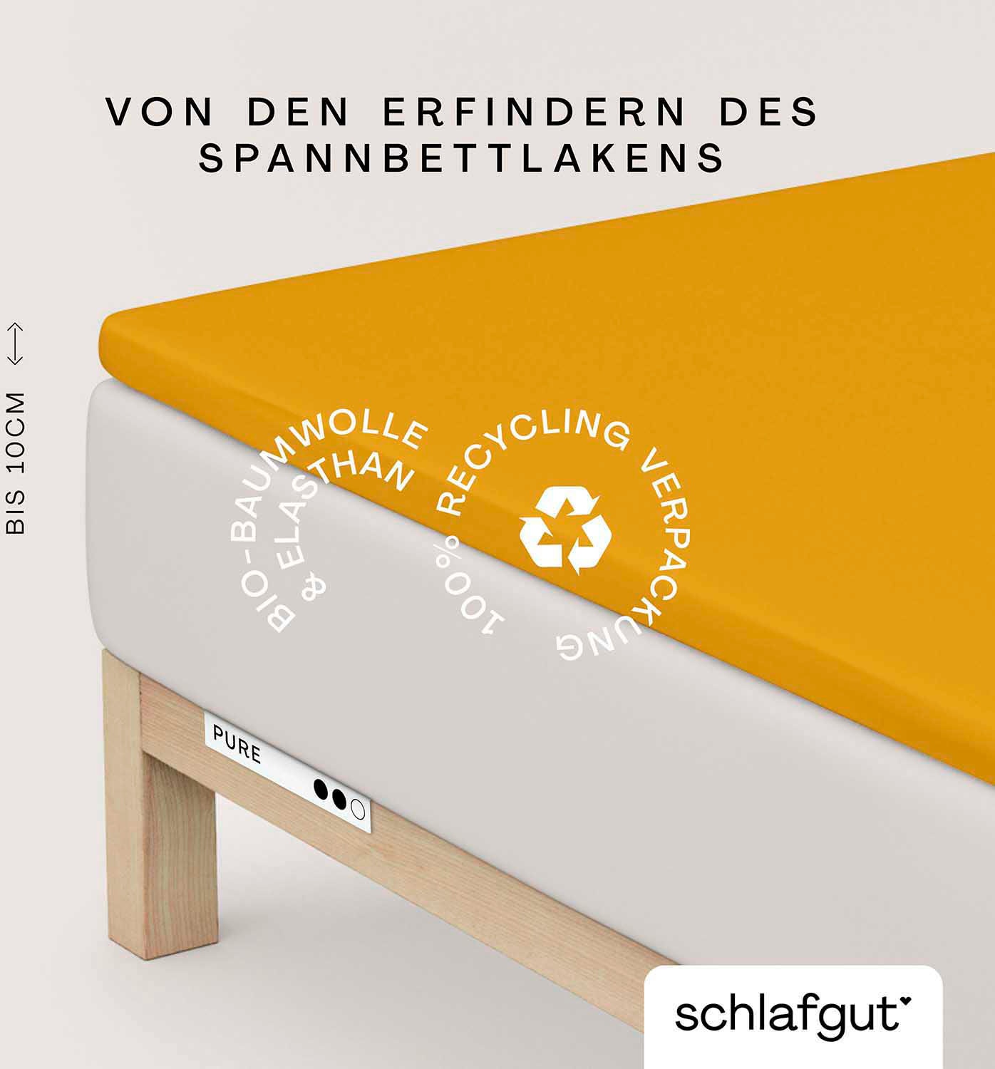 Schlafgut "PURE TOPPER Bio-Baumwolle mit Elasthan 170 g/m² für Topper bis 10 cm" PREMIUM Laken für Matratzen bis 10 cm Höhe, dehnbar, blickdicht
