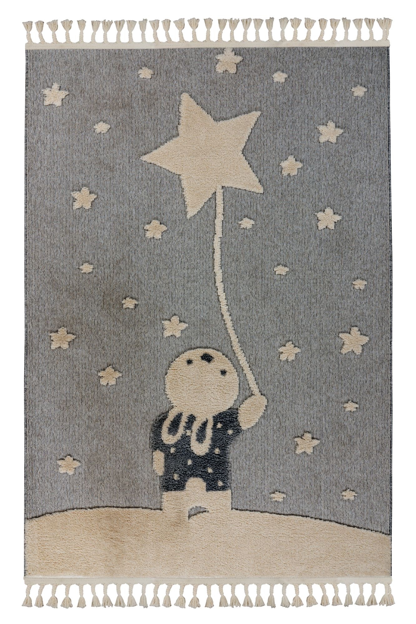 Kinderteppich KAYOOM "Modena 418", grau, B:160cm H:11mm L:230cm, Polypropylen, Teppiche, Kinderteppich, auch in rund, Kurzflor, Hoch Tief, mit Fransen