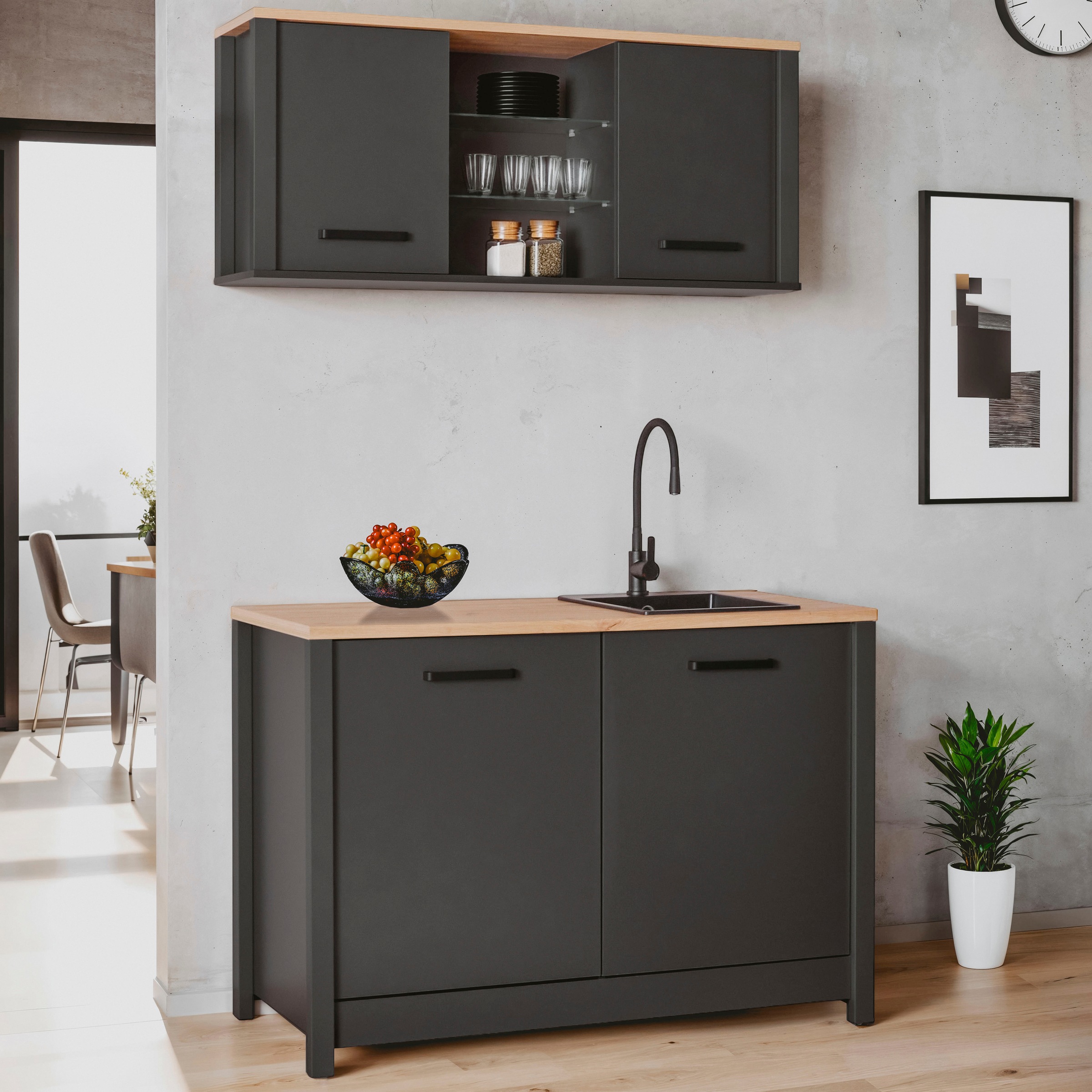 Inter Link Pantryküche »Veneto« Ohne E-Geräte, für Spüle & Spülmaschine, Soft-Close, B: 130 cm