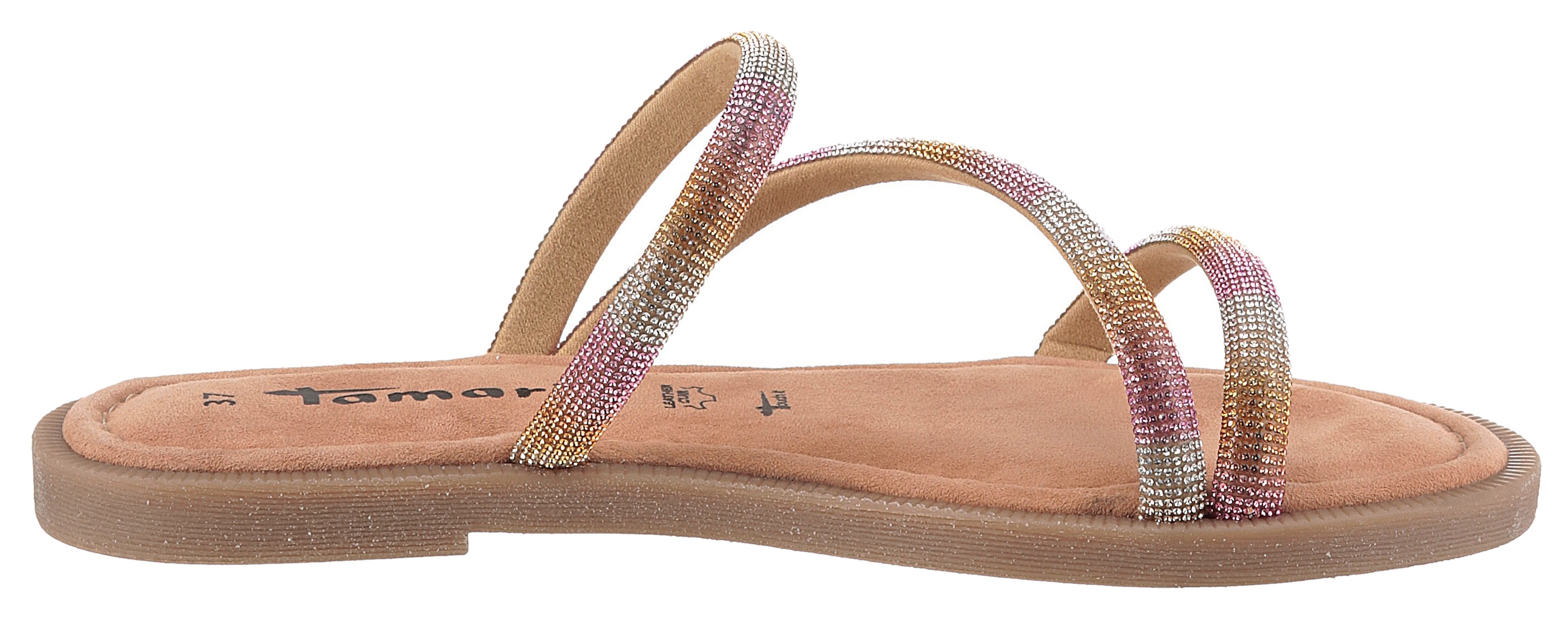 Tamaris Pantolette, Blockabsatz, Sommerschuh, mit funkelnden Strasssteinchen besetzt