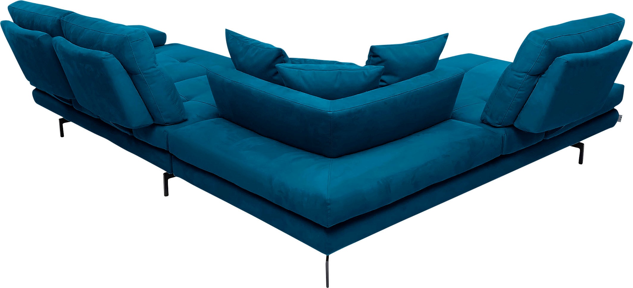 Ecksofa CALIA ITALIA "Toby Wing, B/T: 288/232 cm, Designsofa, Premium Sitzkomfort, L-Form", blau (ottanio mario), B:288cm H:90cm T:232cm, Mikrofaser mit Nubuk Optik (100% Polyester), Sofas, Ecksofa, Sitztiefenverstellung, wahlw. mit Kissen-Set,Füße schwar 6