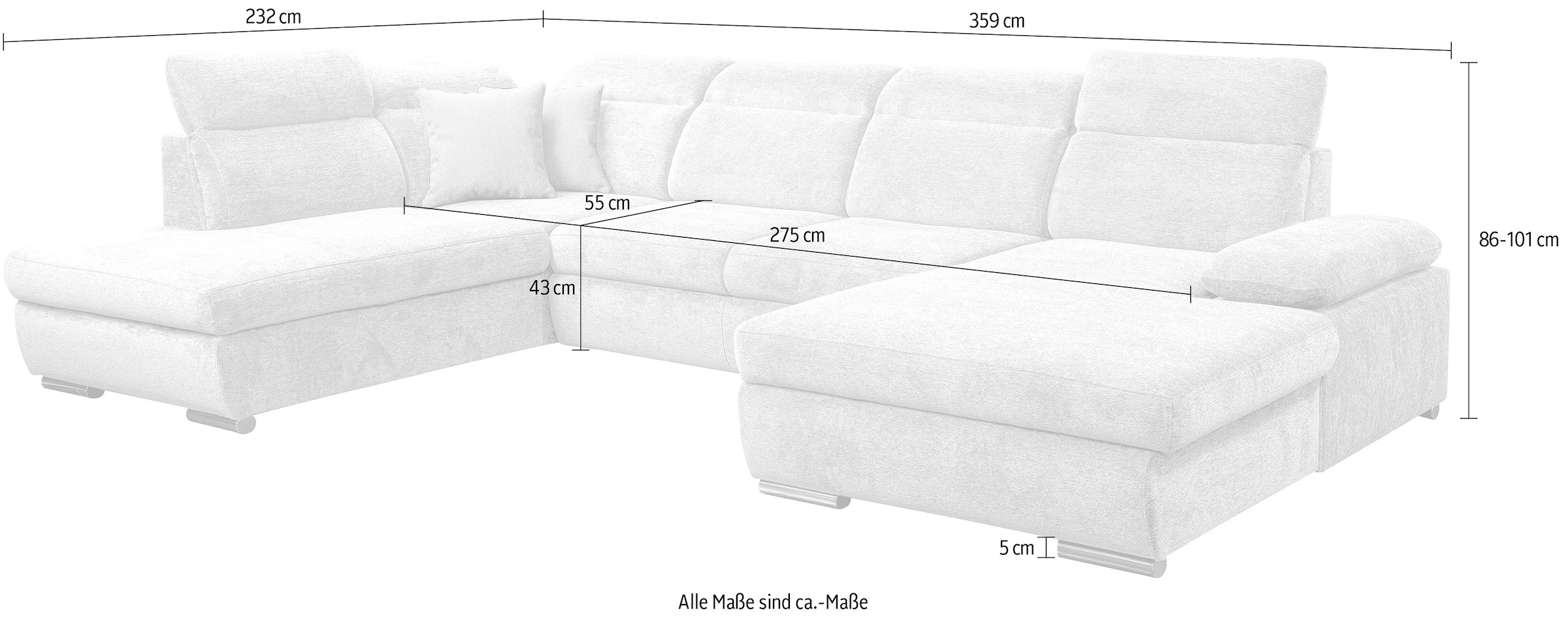 WERK2 Wohnlandschaft »Cordoba inkl. Bett, Bettkasten und Kopfteilfunktion, Breite 359cm«