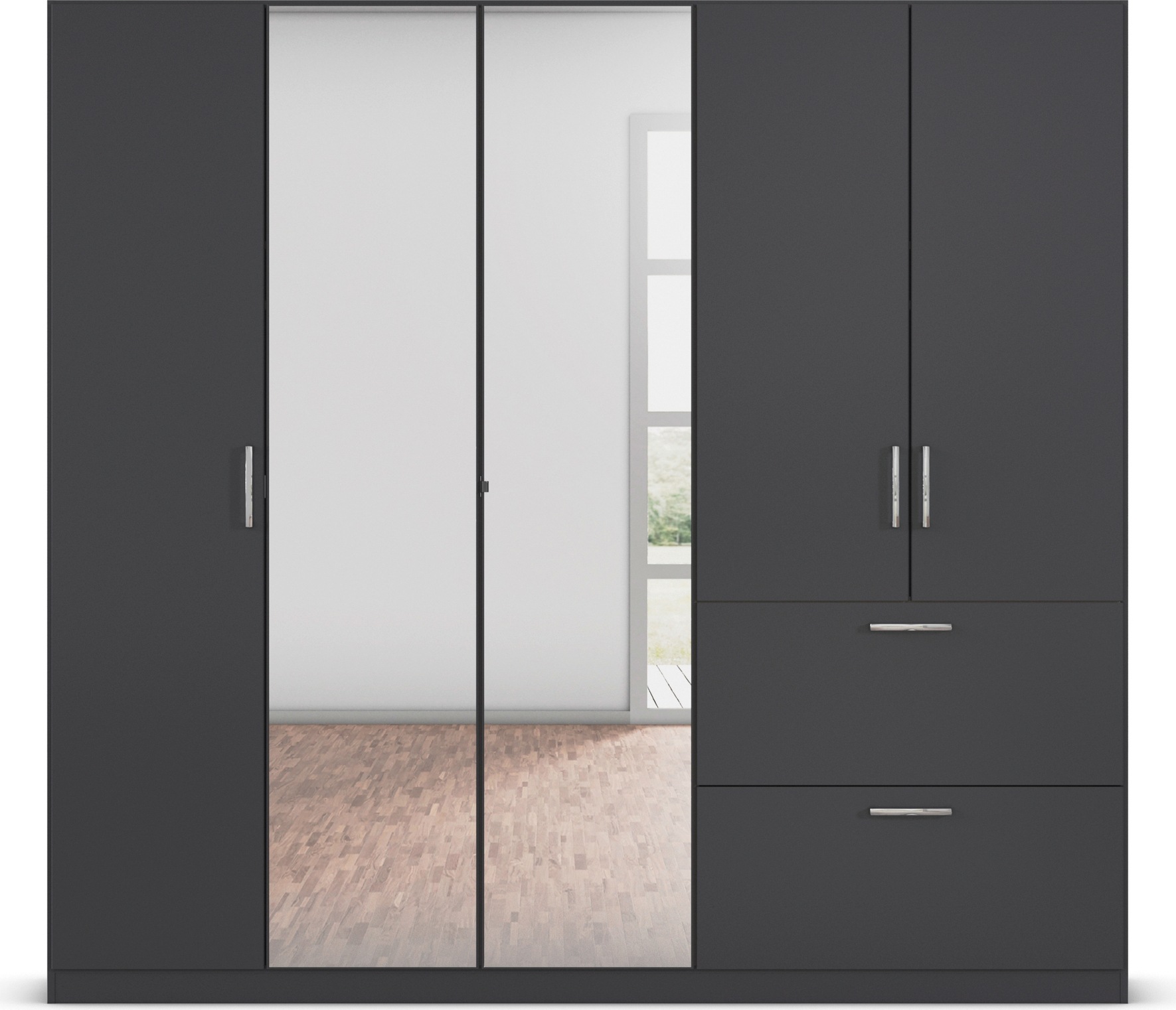 rauch Drehtürenschrank »Kleiderschrank Schrank Garderobe Schlafzimmerschrank PADUA«, voll aufgelegte Spiegeltüren, zwei große Schubladen MADE IN GERMANY
