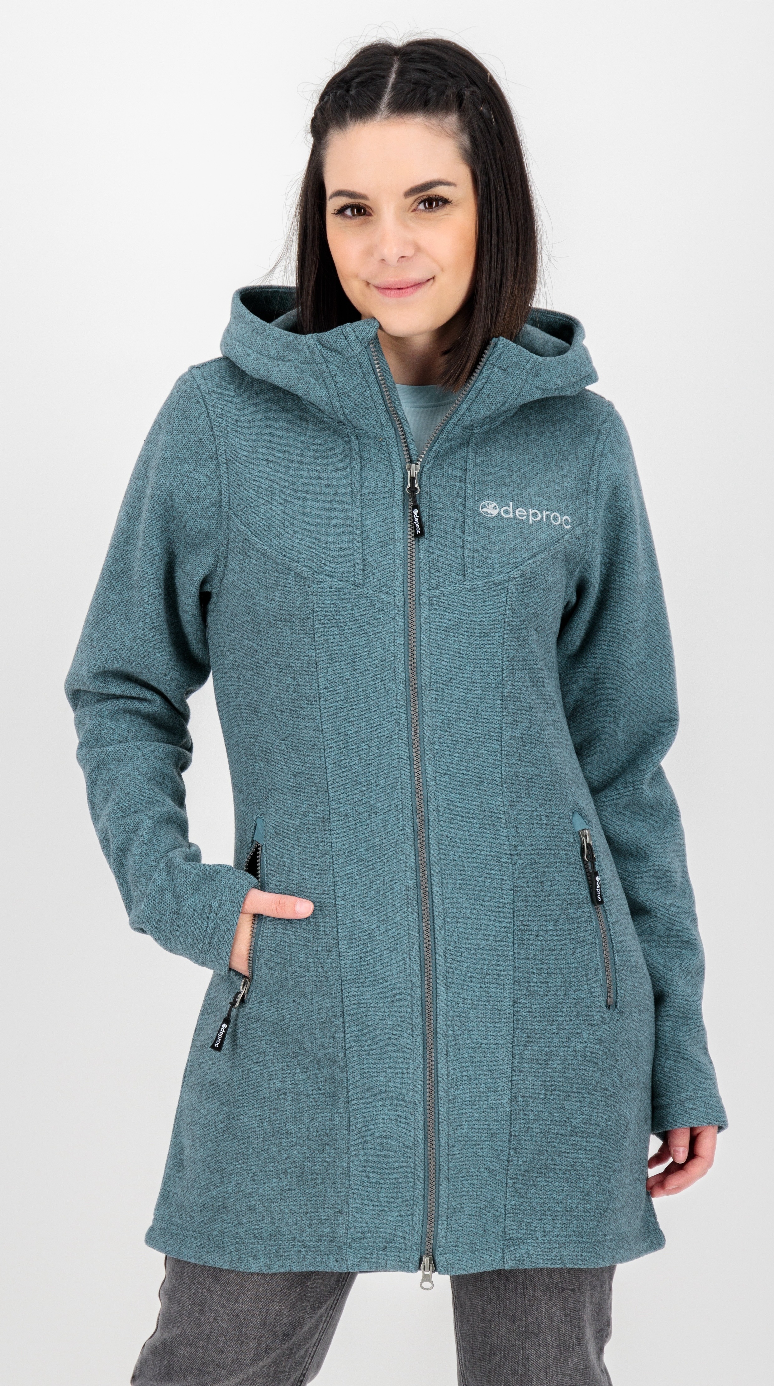 DEPROC Active Fleecejacke "GLORY APRIL" mit Kapuze mit 2-Wege-Reißverschluss