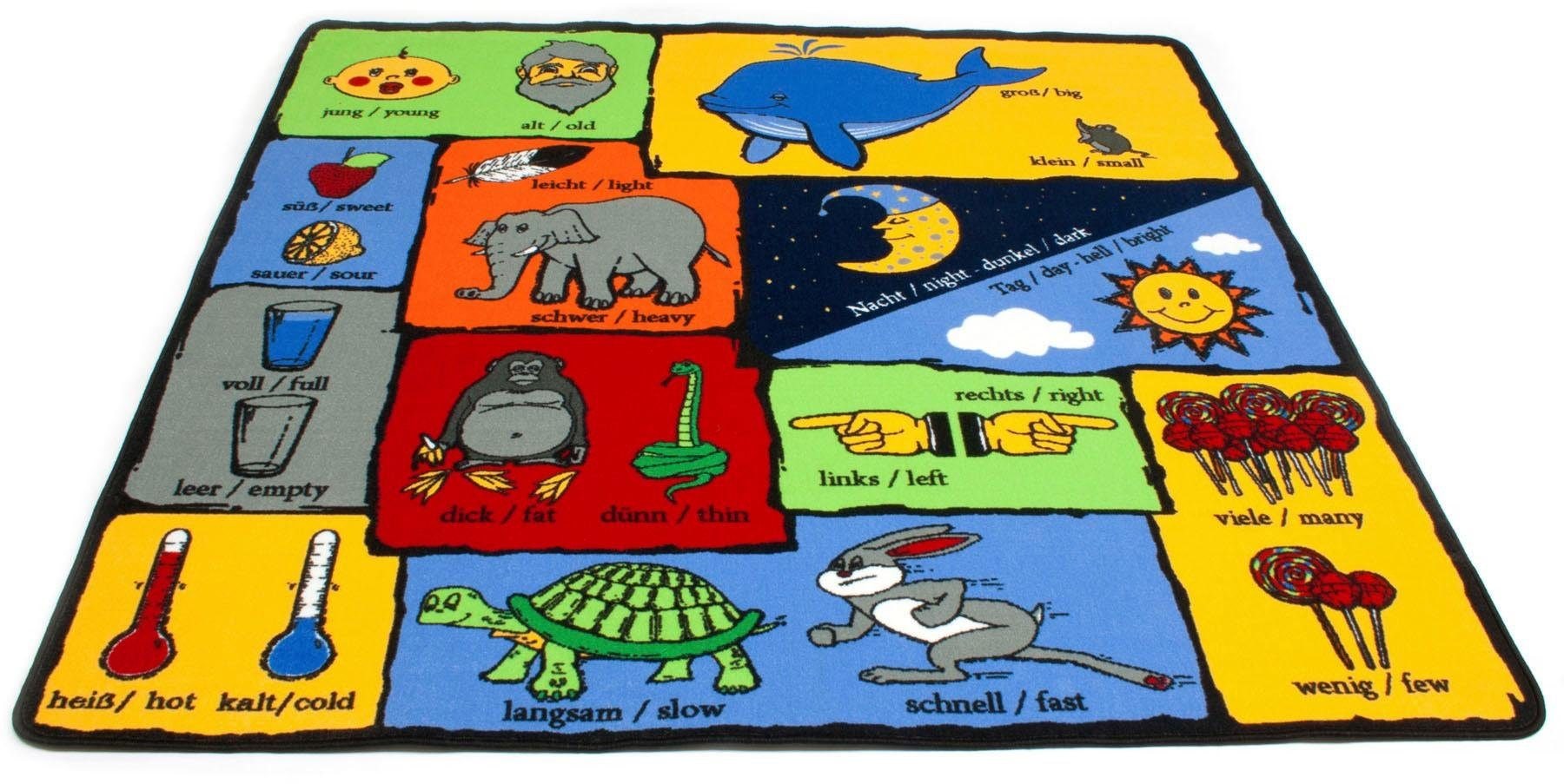 Primaflor-Ideen in Textil Kinderteppich »GEGENSÄTZE«, rechteckig, Spiel- und Lernteppich, Gegensätze lernen, Kinderzimmer