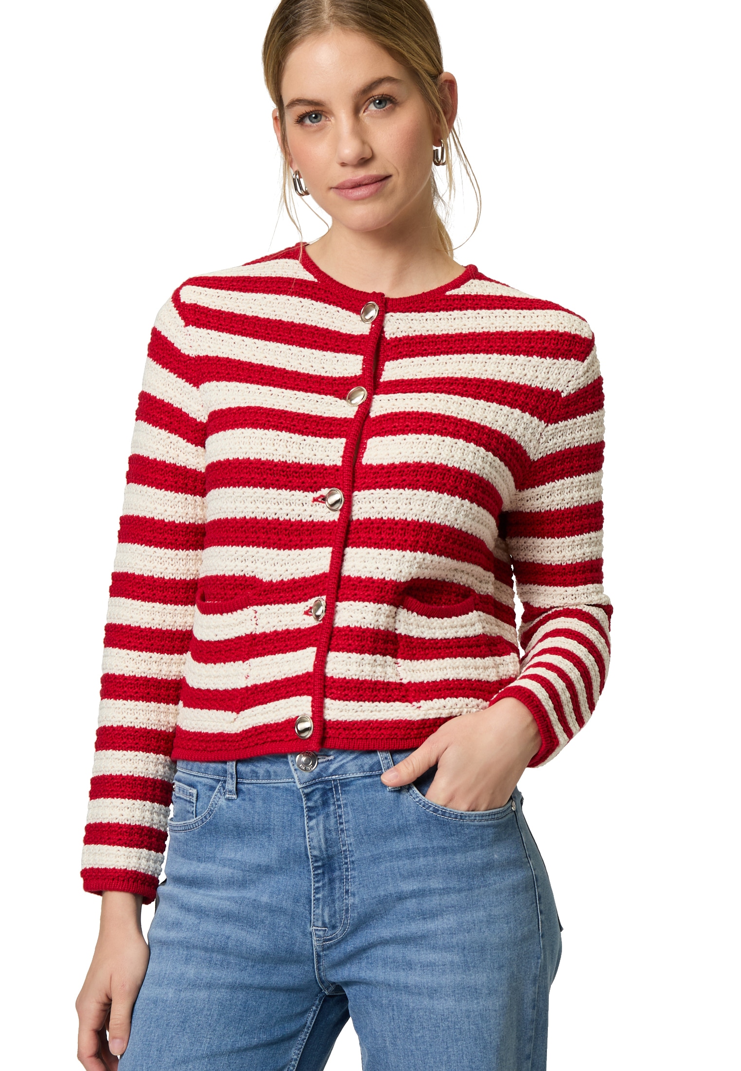 Zero Strickjacke "zero Damen Strickjacke mit Streifen", Knopfleiste günstig online kaufen