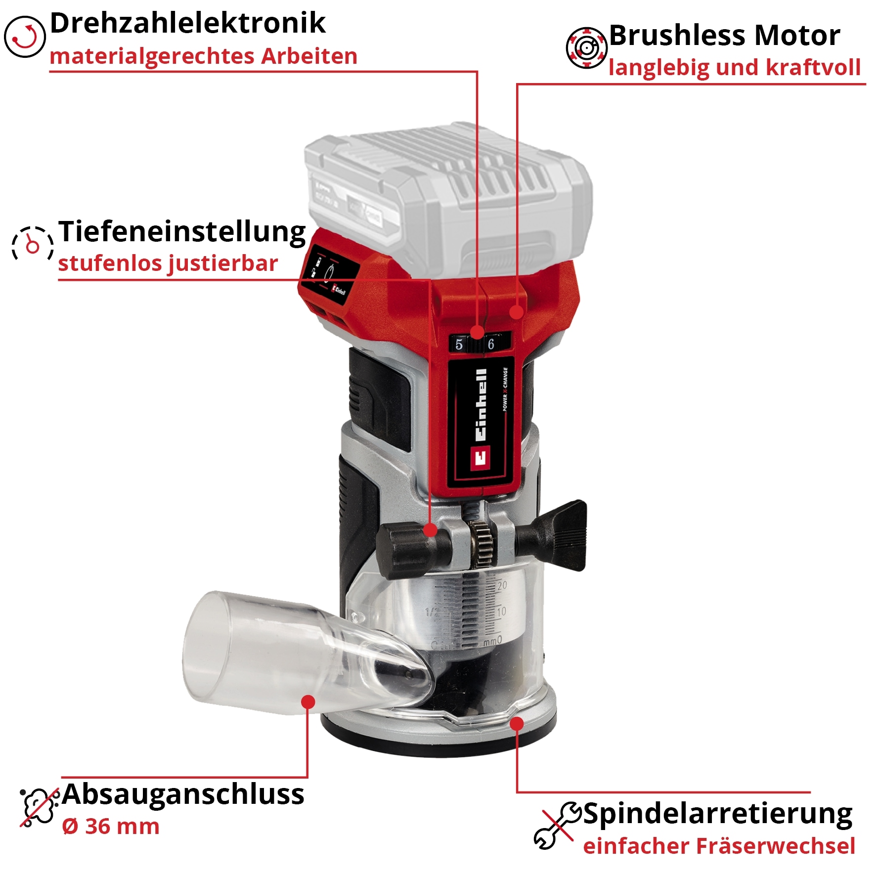 Einhell Akku-Fräse »TP-ET 18 Li BL - Solo«, Kantenfräse ohne Akku und Ladegerät