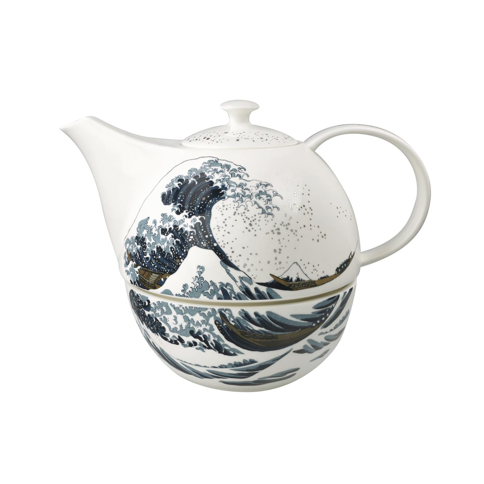 Goebel Teekanne "Teekanne mit Stövchen Katsushika Hokusai - Die große Welle 1,2 l bunt" 1 Stk. tlg. Handwäsche wird empfohlen
