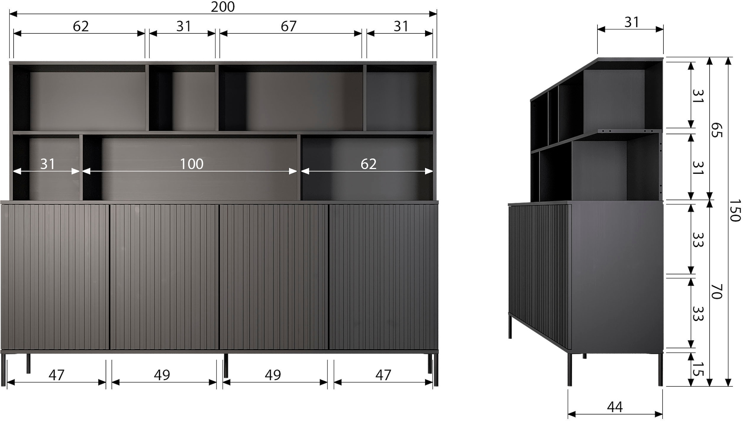WOOOD Buffet »Gravu«, viel Stauraum, Push-to-Open Funktion, H 150 cm x B 200 cm