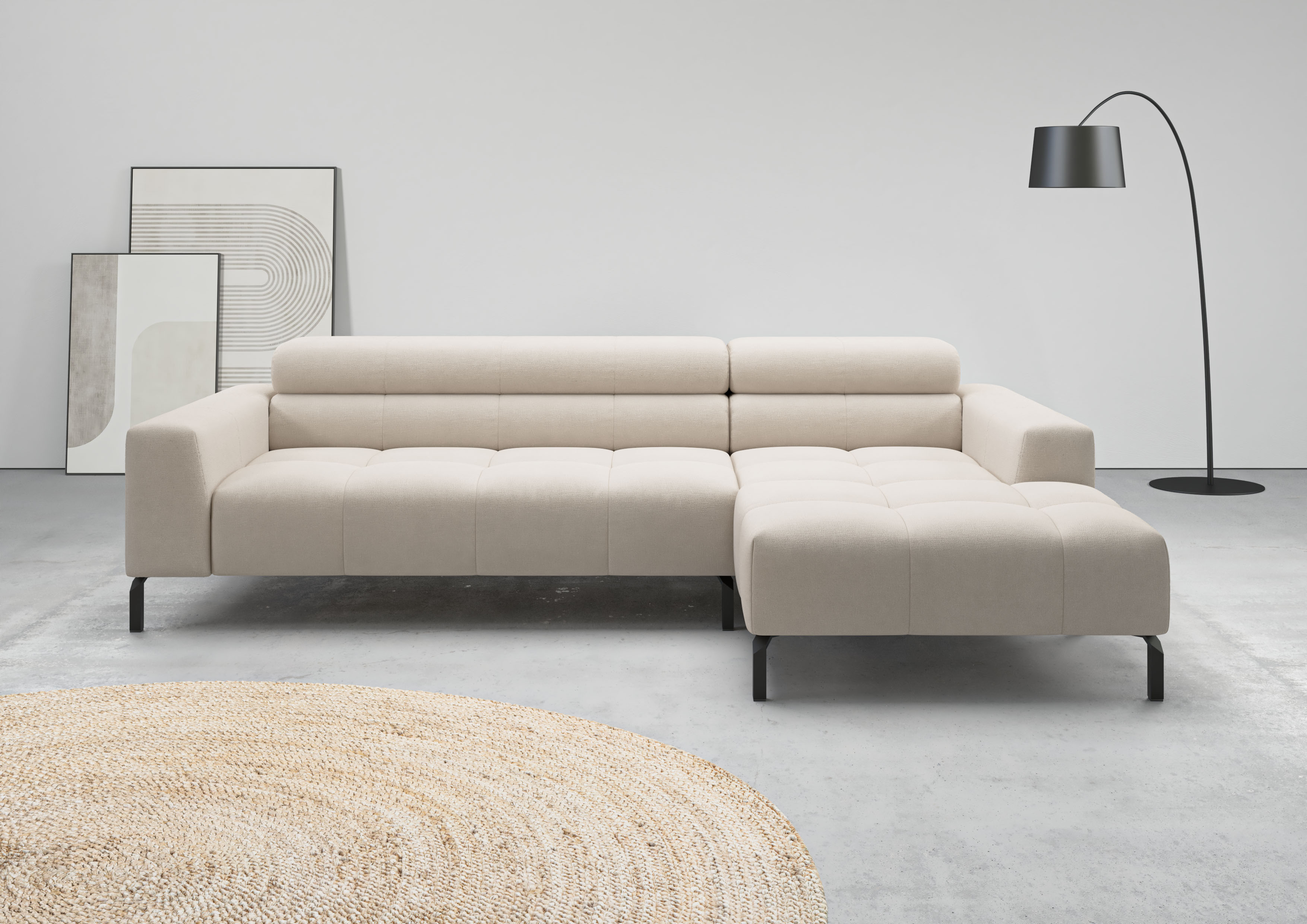 Home affaire Ecksofa "Claya, 258 cm breit, L-Form, Kopfteilverstellung" Moderne Steppung, weicher Polsteraufbau & saugroboterfreundliche Höhe