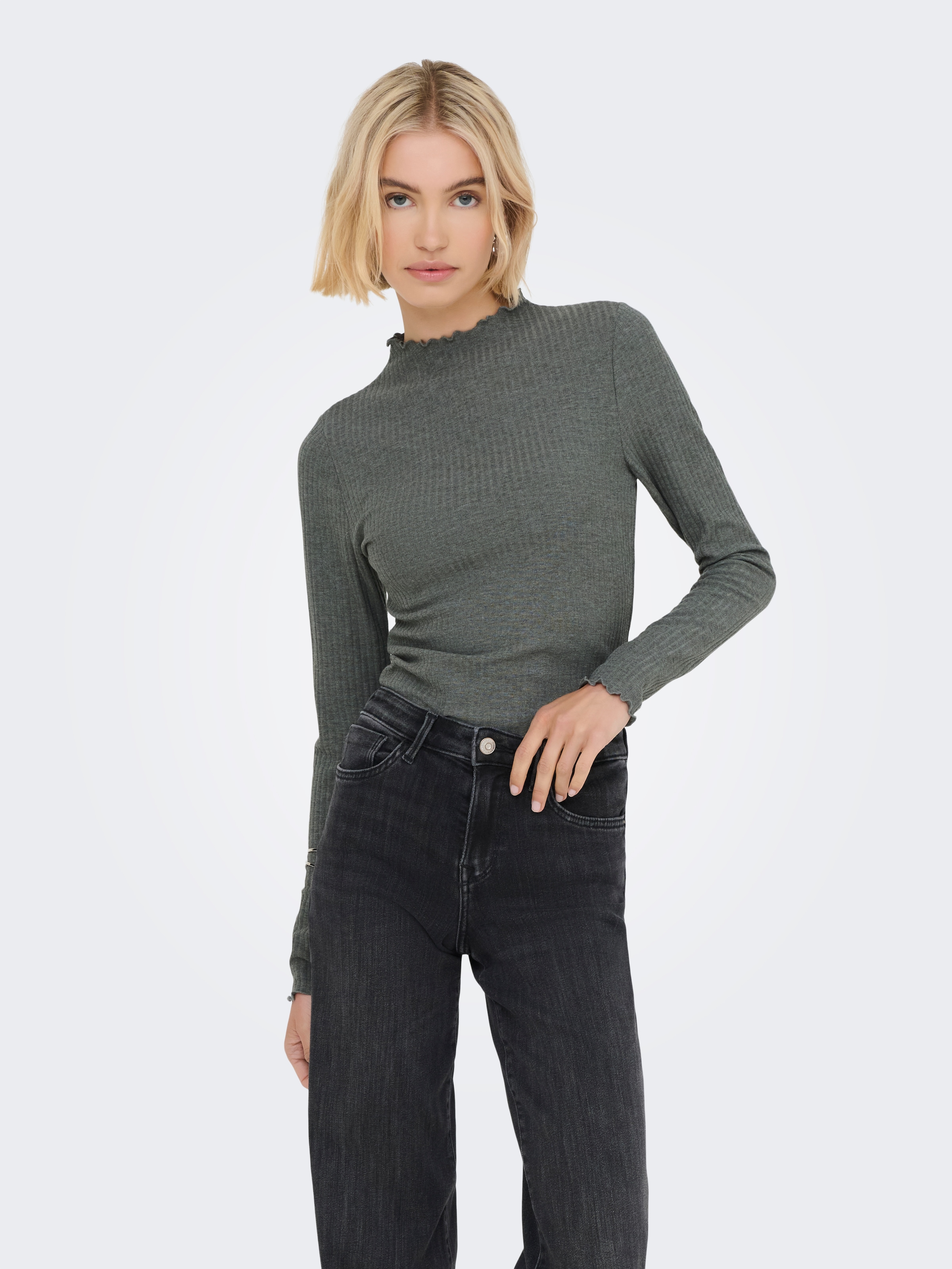 ONLY Langarmshirt "ONLEMMA L/S HIGH NECK TOP" Materialmix günstig online kaufen