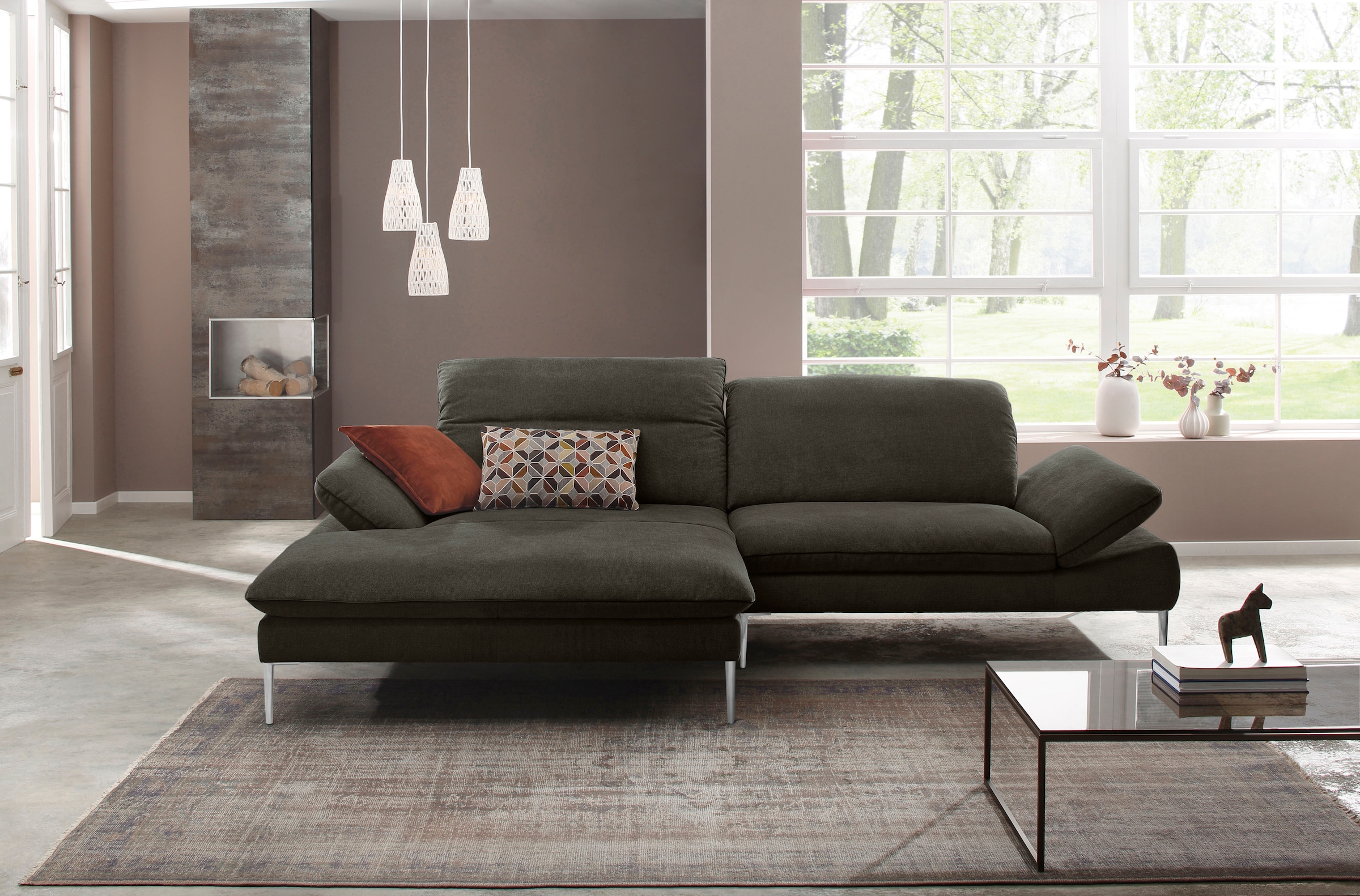 W.SCHILLIG Ecksofa »enjoy&MORE, Designsofa, elegant und bequem, L-Form«, mit Sitztiefenverstellung, Füße Chrom glänzend, Breite 294 cm