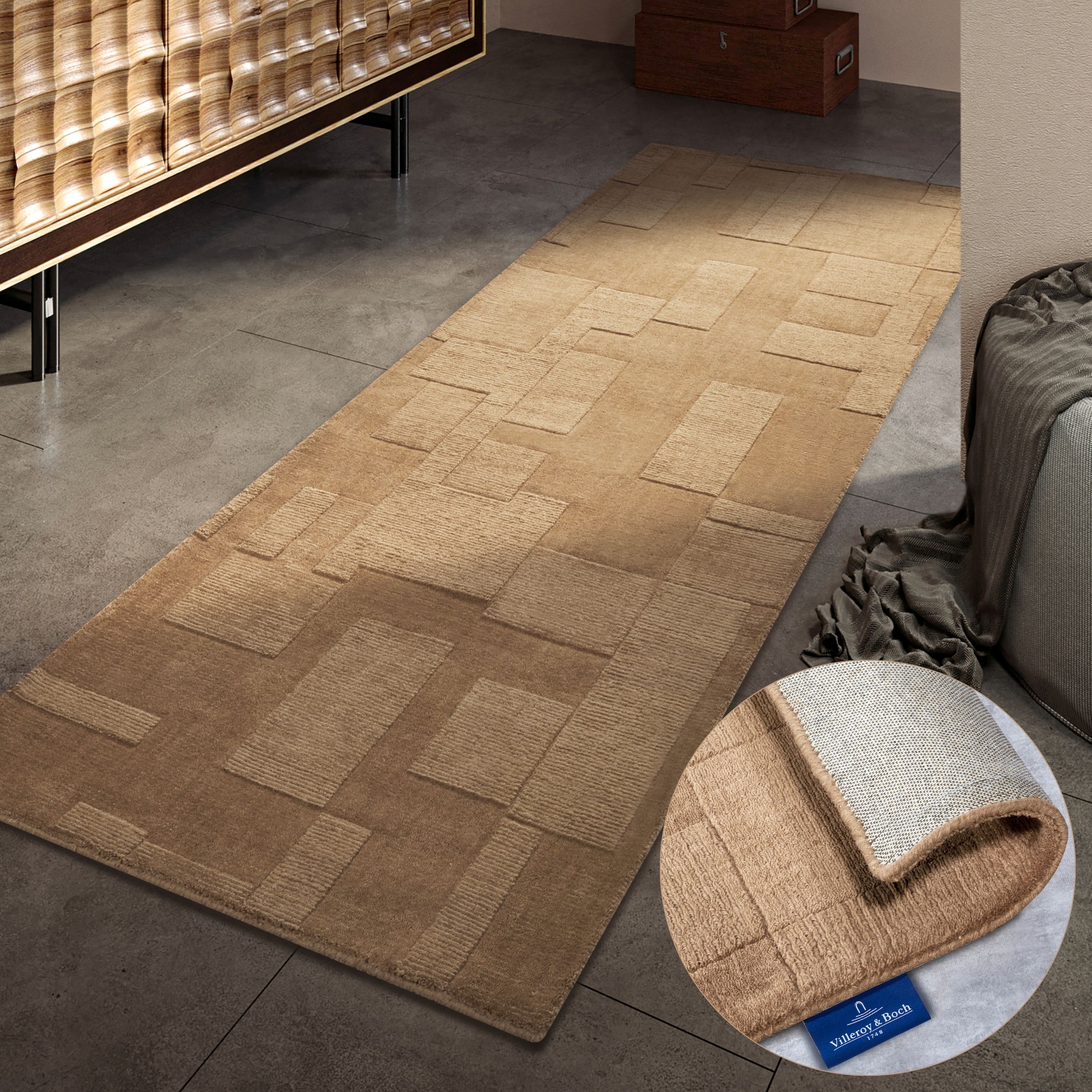 Villeroy & Boch "Wilhelmine" rechteckig 10 mm Höhe Läufer, handgewebt, Wolle, Natur, Wohnzimmer, Geometrie, Boho