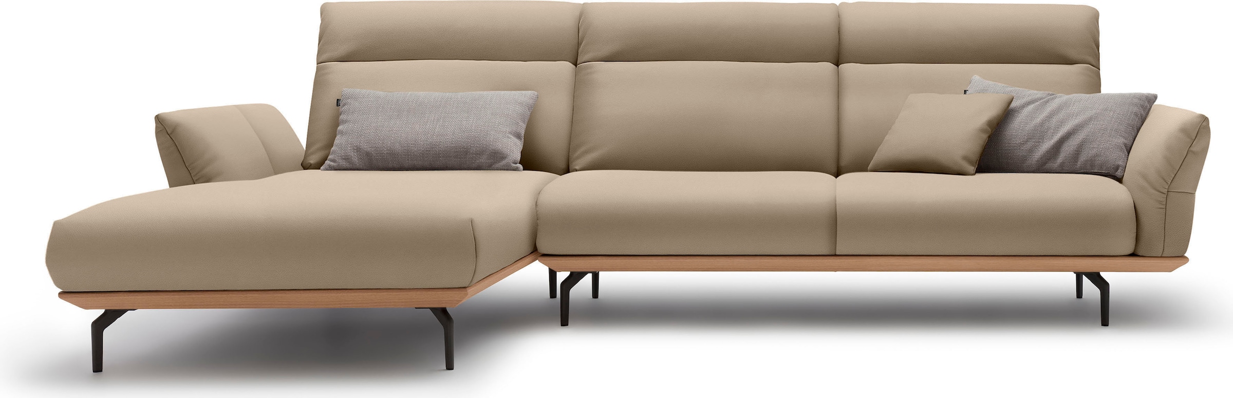 Creation BY ROLF BENZ Ecksofa "CR.460 Design-Sofa, verstellbare Rückenlehne, L-Form" Sockel in Eiche, Winkelfüße in Umbragrau, Breite 318 cm
