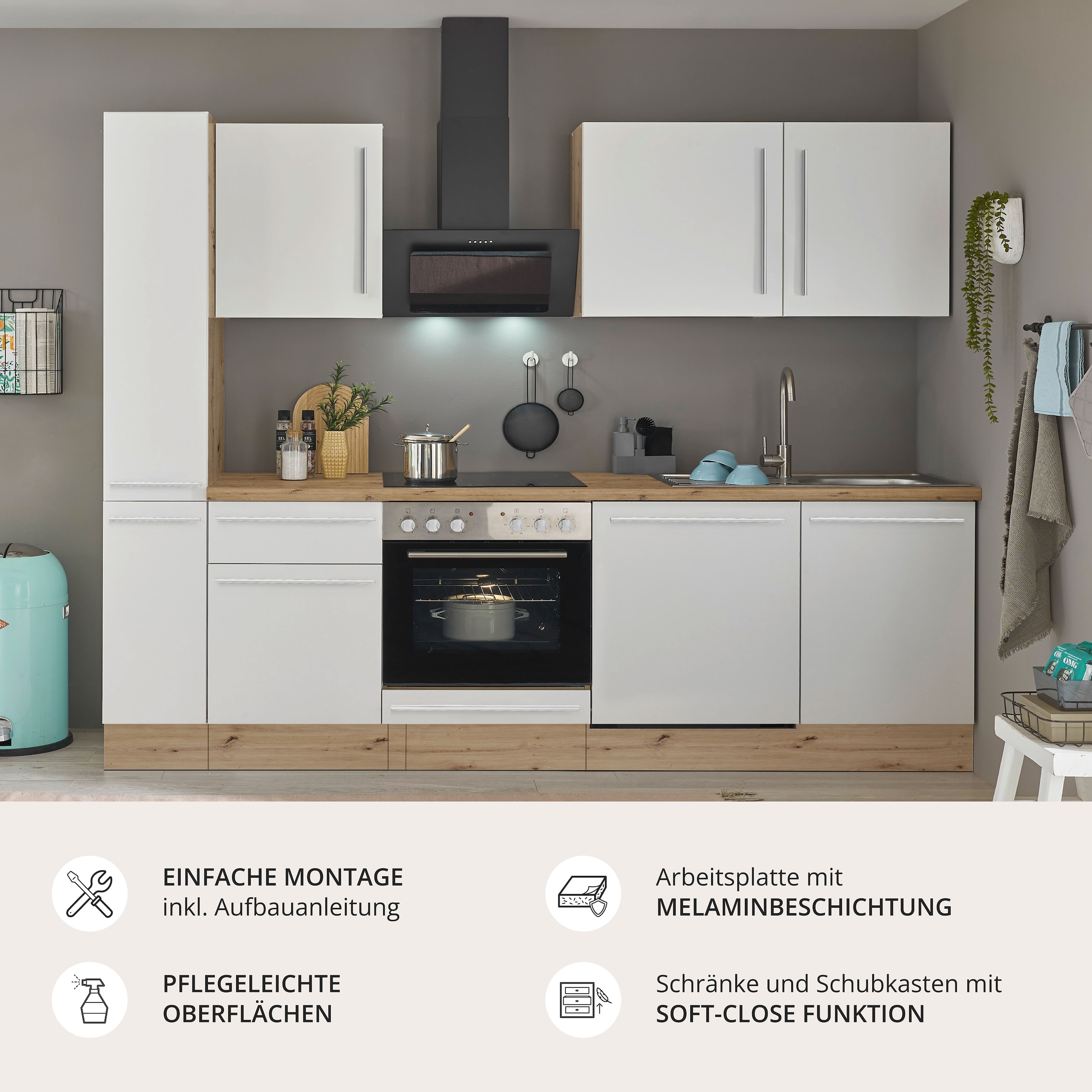 KOCHSTATION Küchenzeile »Florida« Breite 250 cm, wahlweise mit E-Geräten,Softclose für Türen/Schubkästen