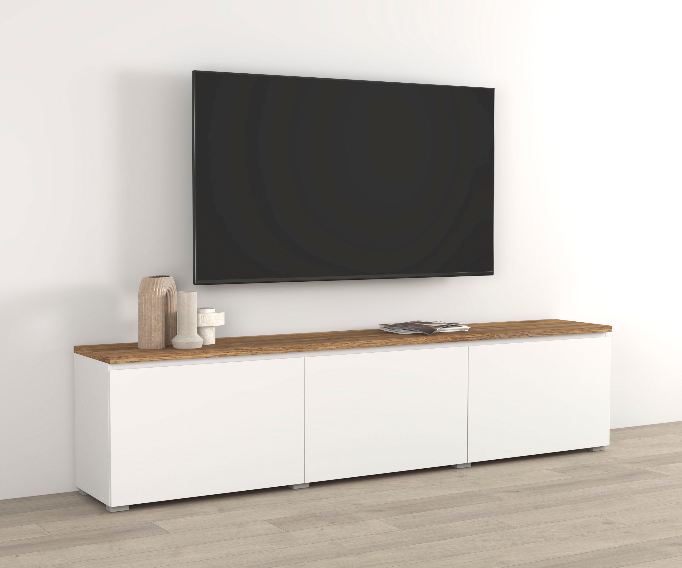 OTTO home Lowboard "Modo, Breite 200 cm, moderne grifflose TV-Kommode 3 Klappen" TV-Kommode mit viel Stauraum, TV-Bank