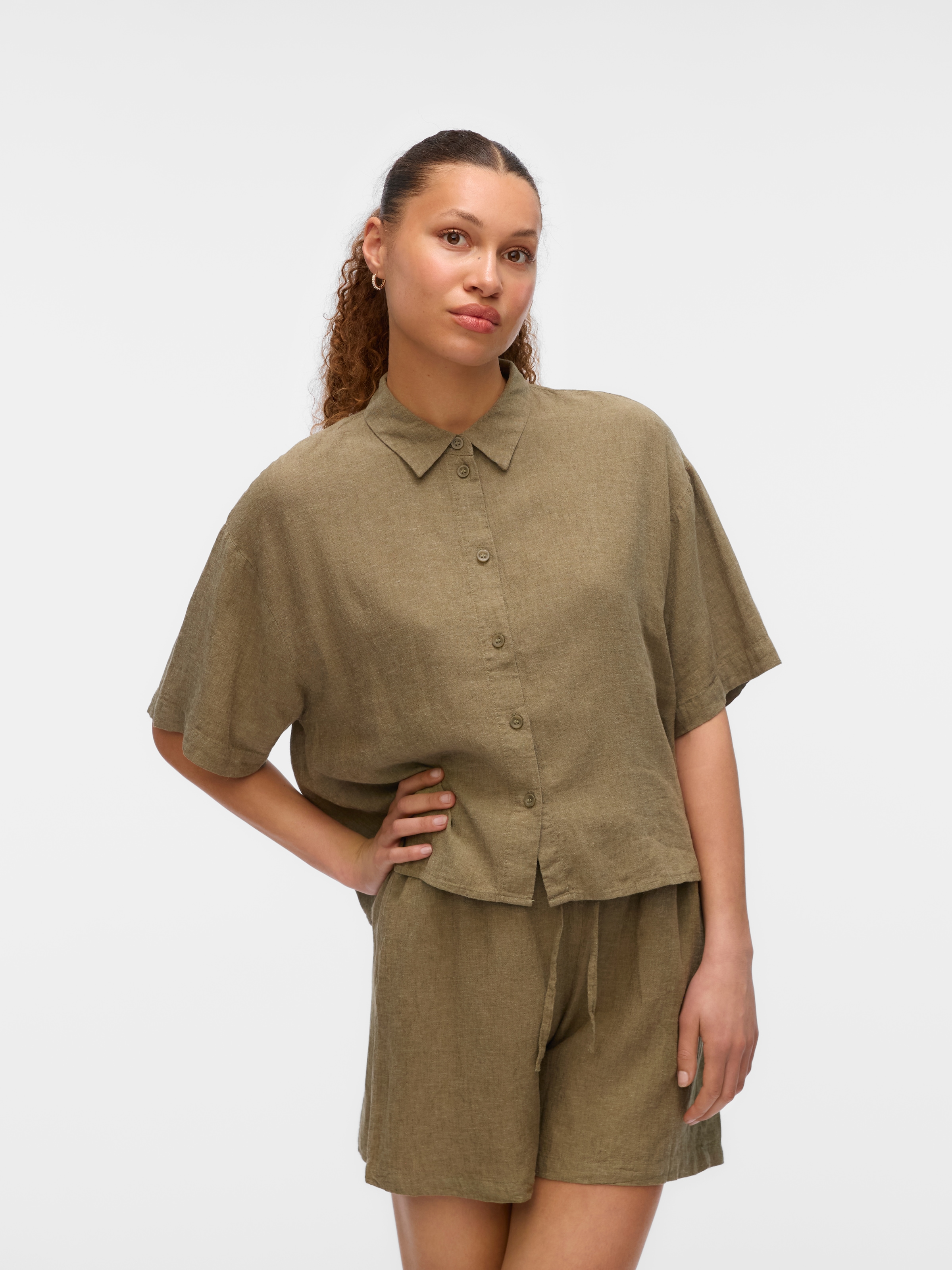 Vero Moda Hemdbluse "VMLINN LINEN 2/4 SHORT SHIRT WVN NOOS" günstig online kaufen