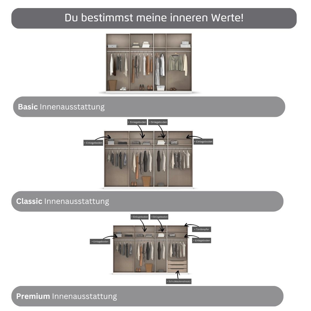 rauch Kleiderschrank, (in 3 verschiedenen Ausstattungen BASIC/CLASSIC/PREMIUM), mit hochwertigen Stangengriffen in Schwarz aus Metall MADE IN GERMANY