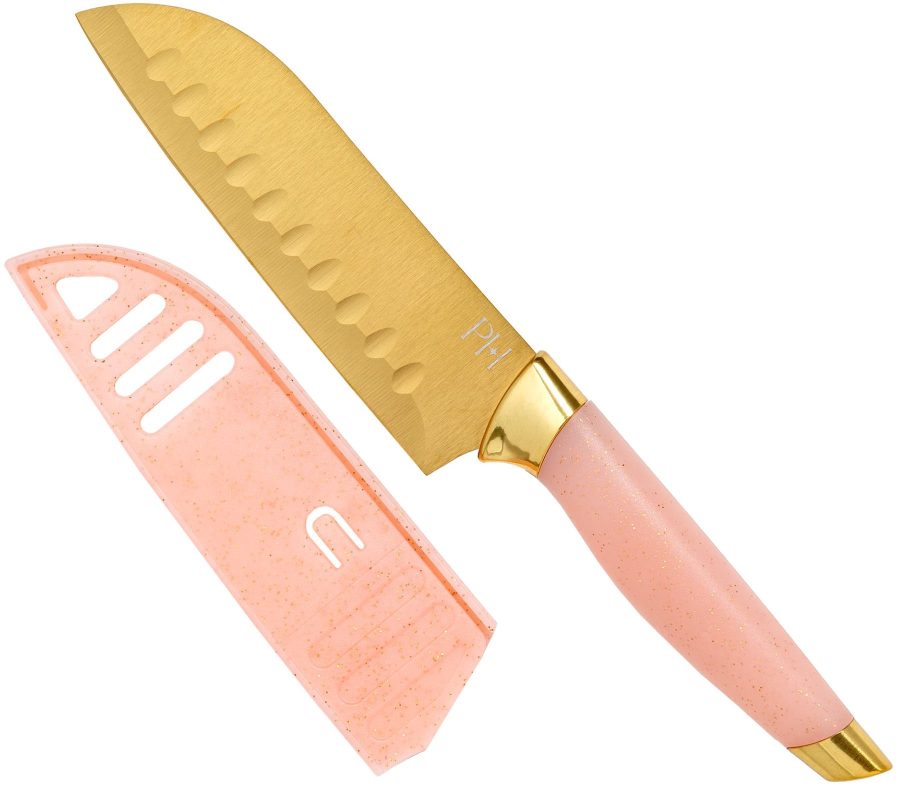 Paris Hilton Schneidebrett »Paris Hilton, Küchenhelfer-Set, 6-teilig«, (Set, 6 St., 1 Santoku- u. 1 Schälmesser, 2x Klingenschutz, Schere, Schneidbrett), Schneidbrett-Set, Messer-Set, Bambusbrett mit Herz-Design