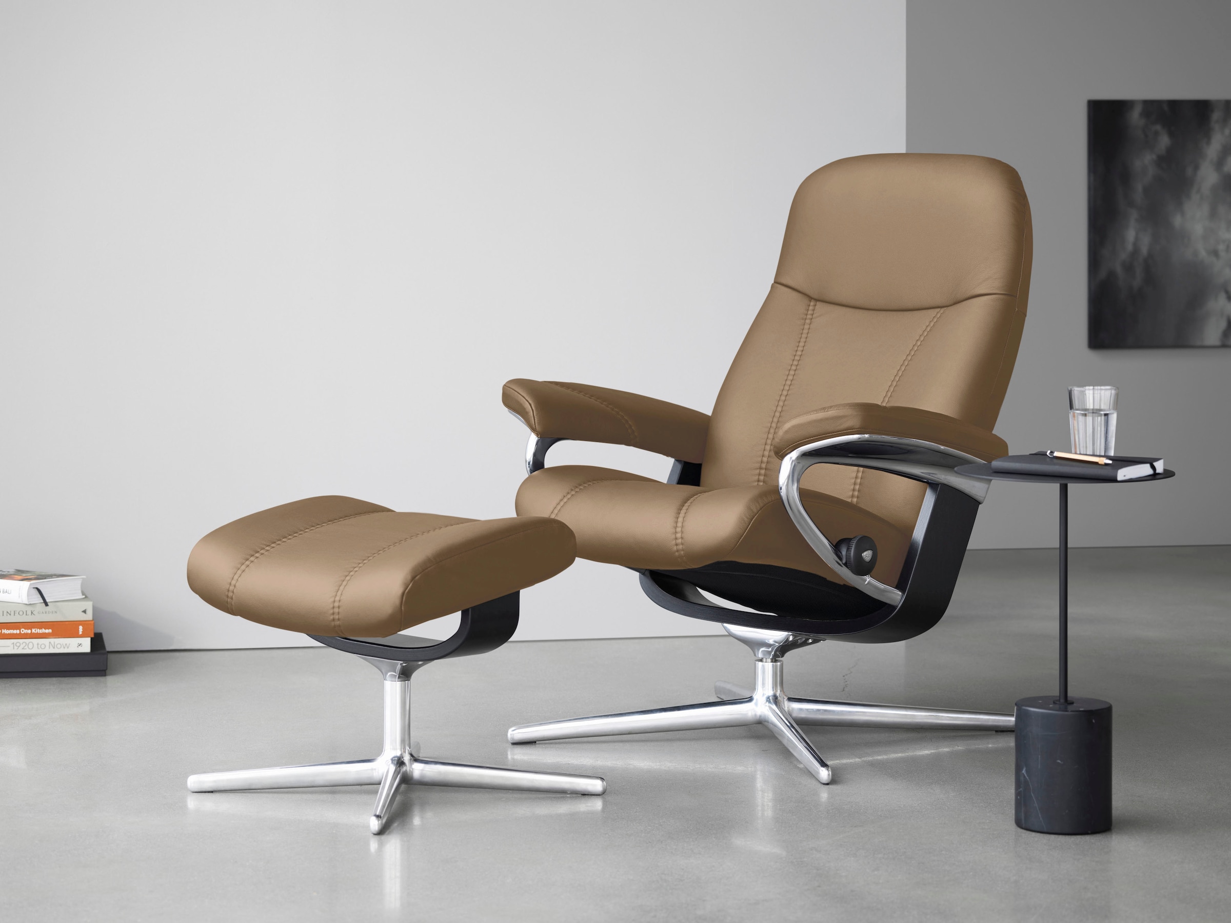 Stressless Relaxsessel "Consul" mit Cross Base, Größe S, M & L, Holzakzent Schwarz