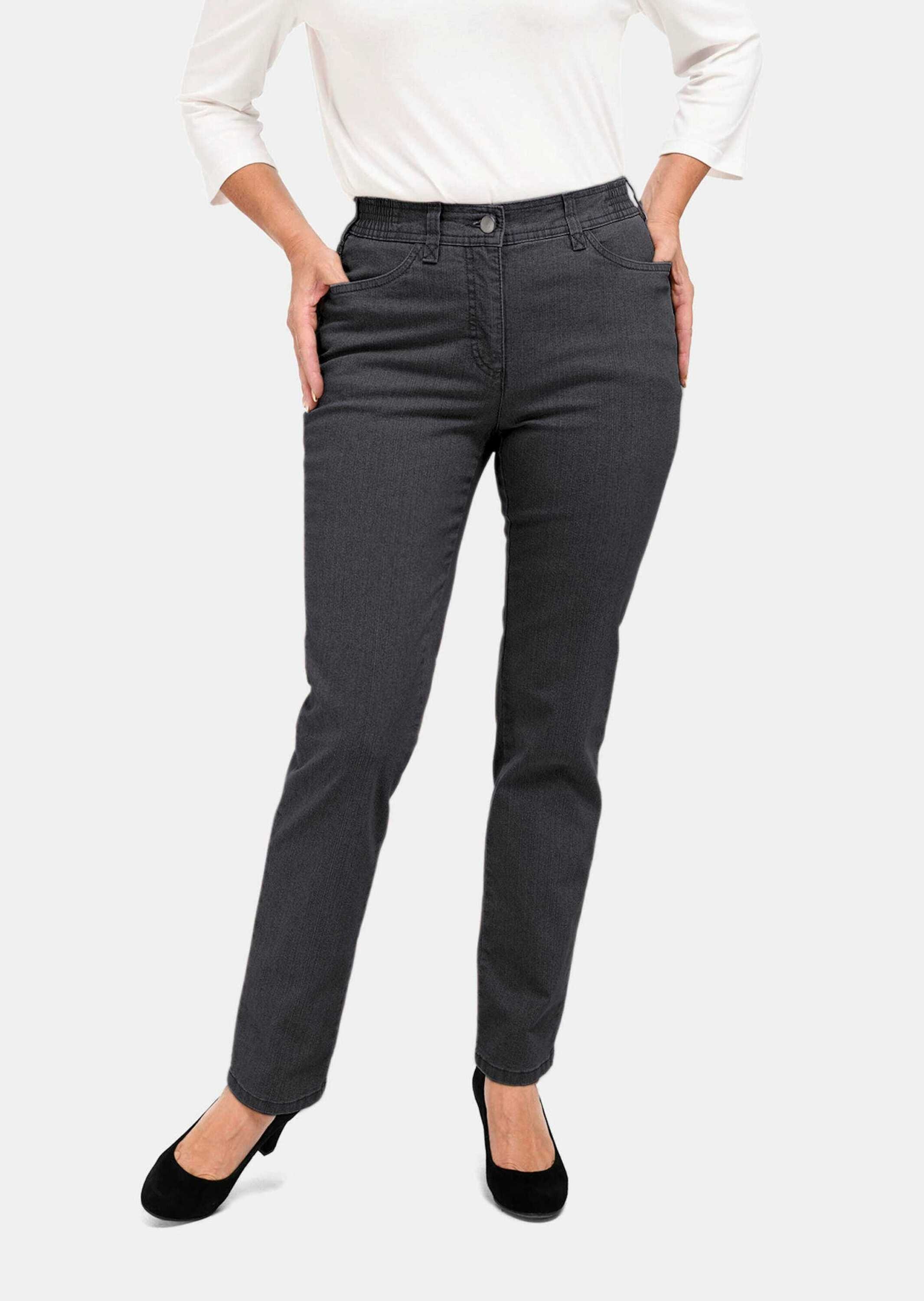 Regular-fit-Jeans GOLDNER "Klassische Jeanshose Carla", Damen, Gr. 44, N-Gr, grau (anthrazit), Obermaterial: 78% Baumwolle CO. 20% Polyester PES. 2% Elasthan EL., Jeans 3