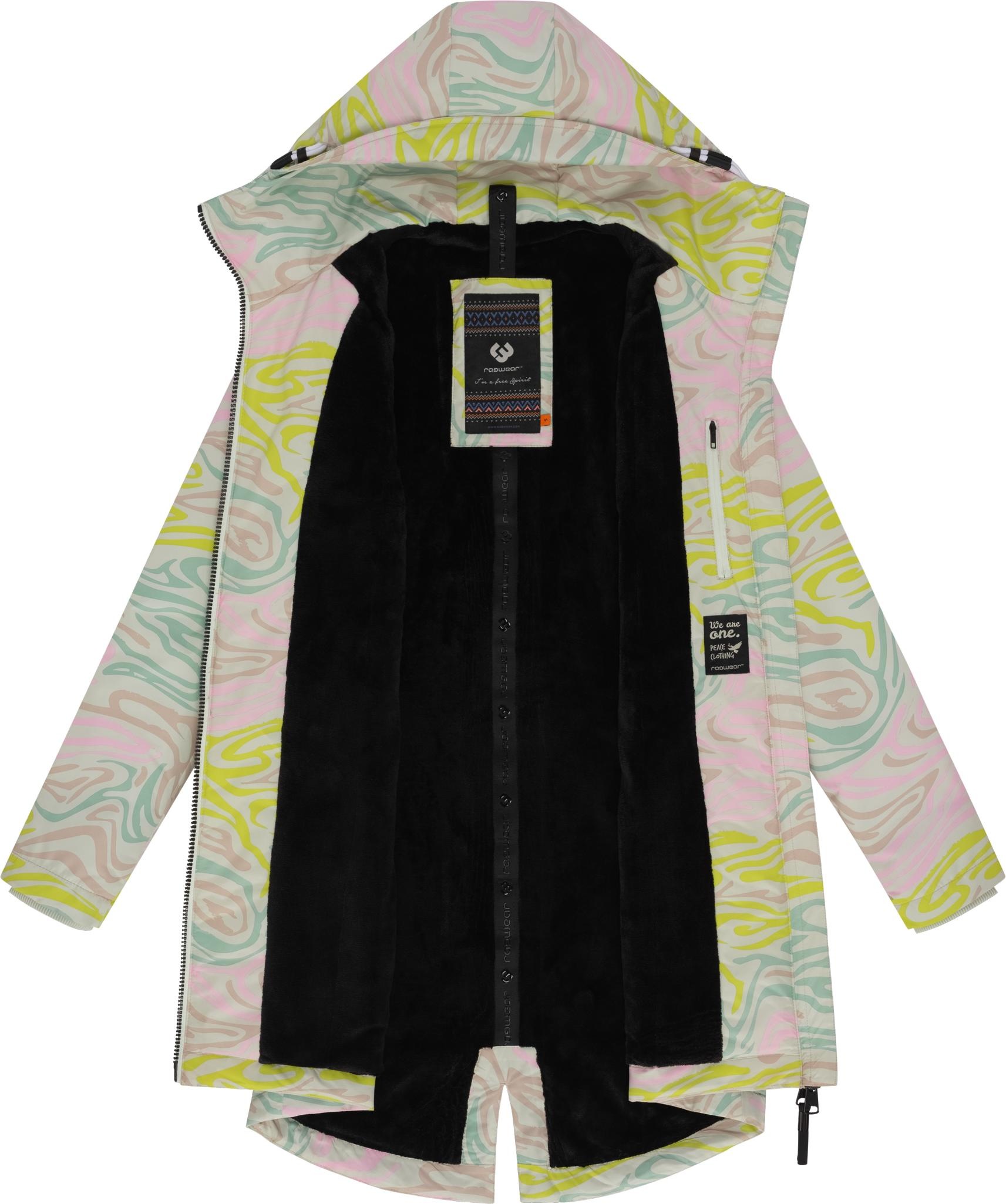 Ragwear Wintermantel »Holstic Print«, Wasserdichter Winter Kurzmantel mit Kapuze