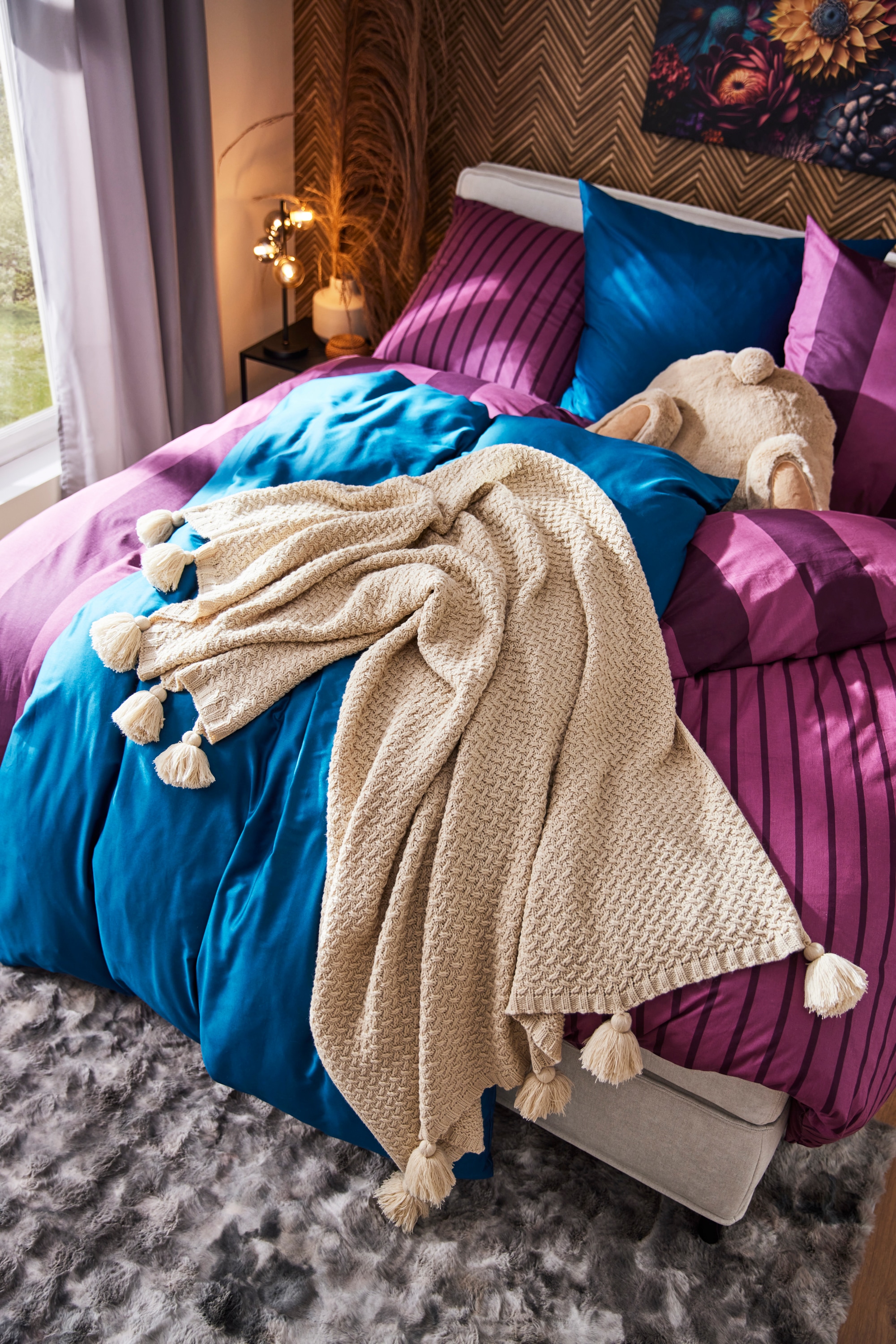 LeGer Home by Lena Gercke Wohndecke »Gelsa«, Strickoptik mit Tasseln, modern und weich, Wohndecke, Plaid, Überwurf