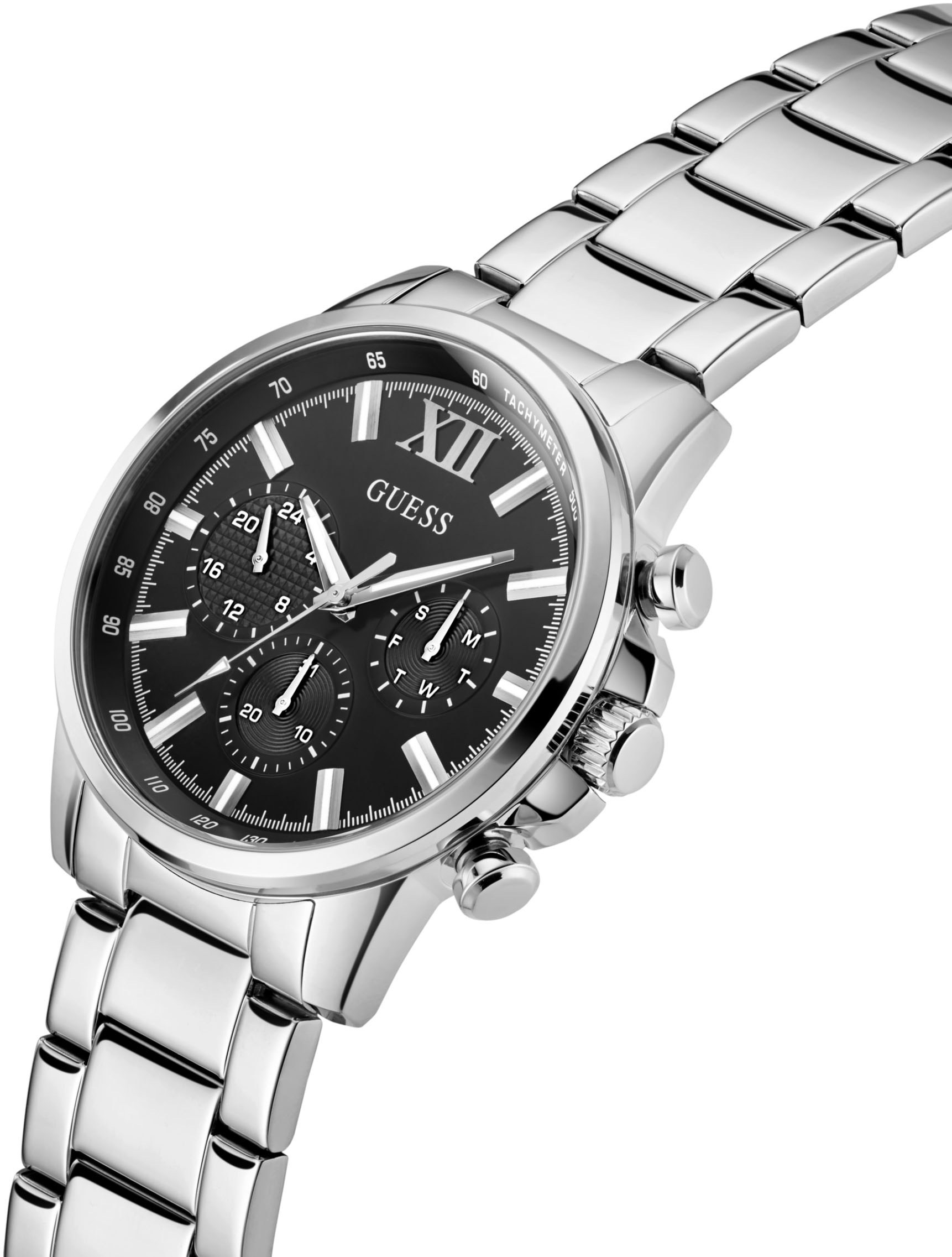Guess Multifunktionsuhr »WALKER«, Quarzuhr, Armbanduhr, Herrenuhr, Datum, Wochentag, Edelstahlarmband