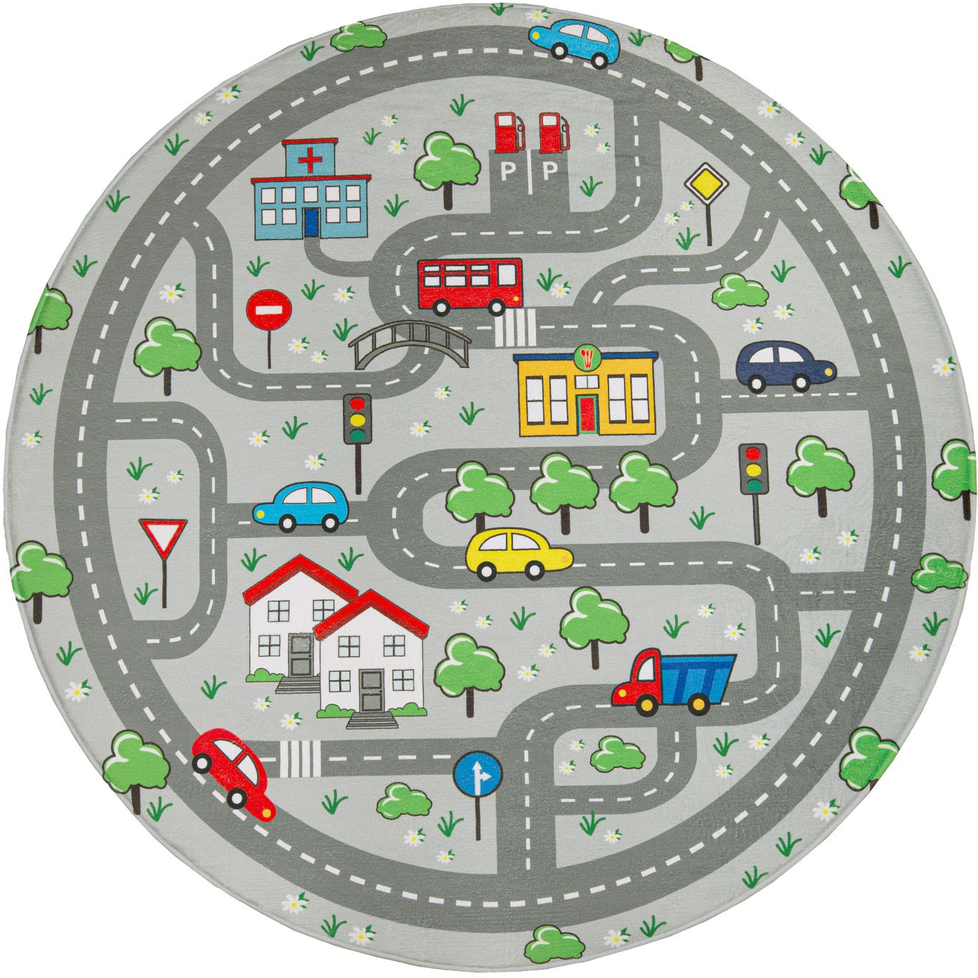 Paco Home Kinderteppich "Chicos 559" rund 2 mm Höhe Flachgewebe, Straßen-Sp günstig online kaufen