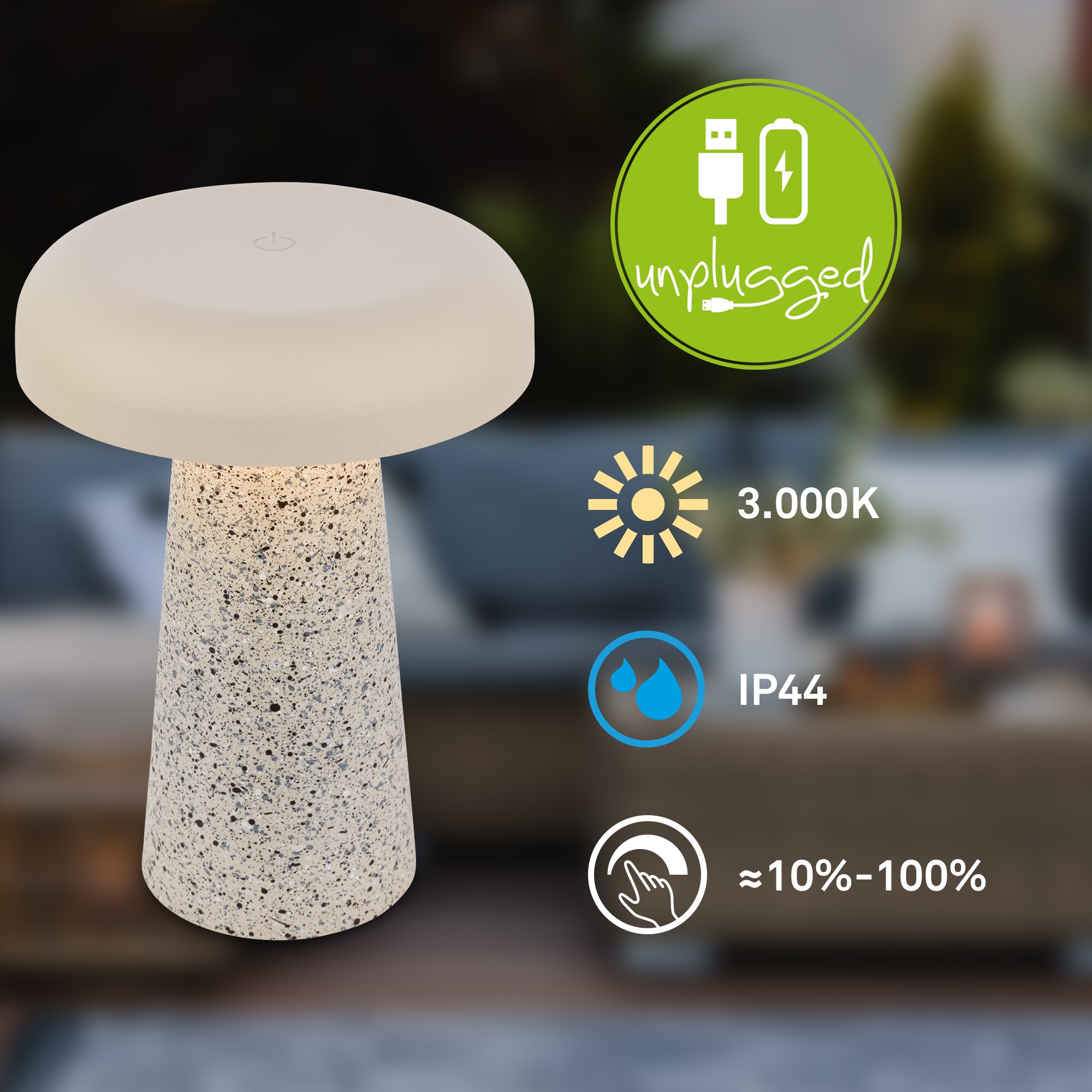 Briloner Leuchten LED Außen-Tischleuchte »CLOUD« LED-Modul 1 Stk. Warmweiß 12x17 cm, Akku tauschbar, Indoor/Outdoor, Wohnzimmer, Flur, Balkon
