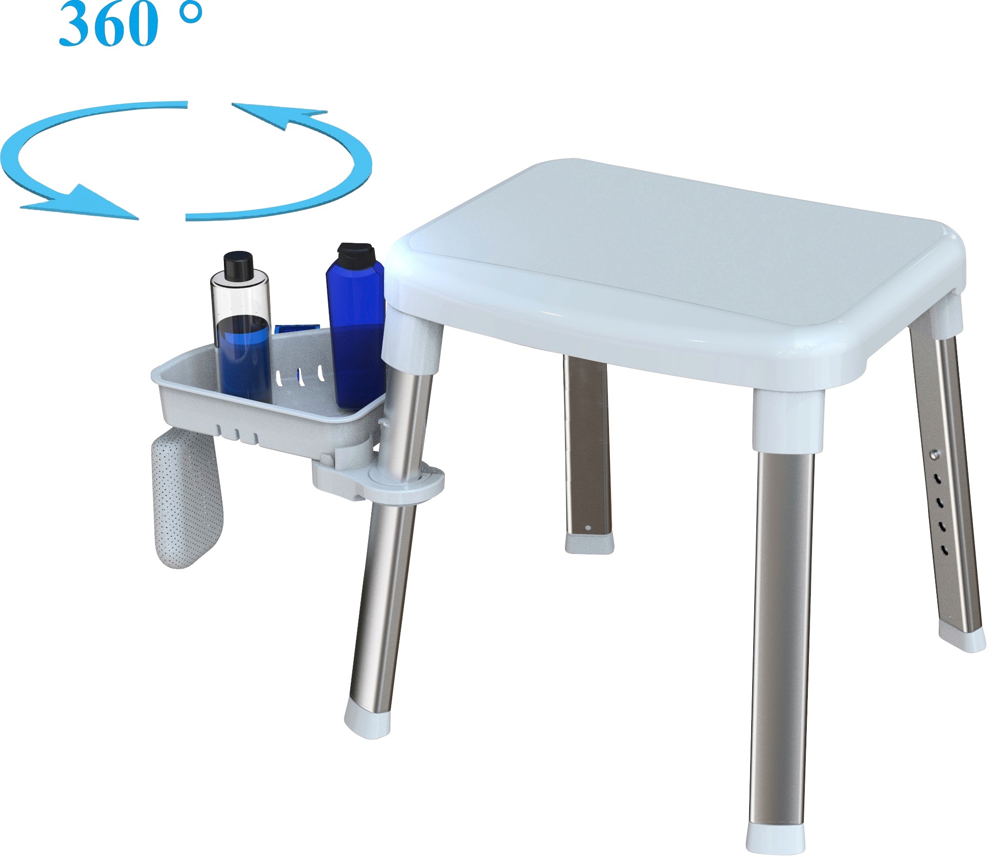 Dusch- und Badhocker BISCHOF, B:46cm T:34cm, weiß, Duschhocker, "Tray", mit schwenkbarer Ablage 28x21cm