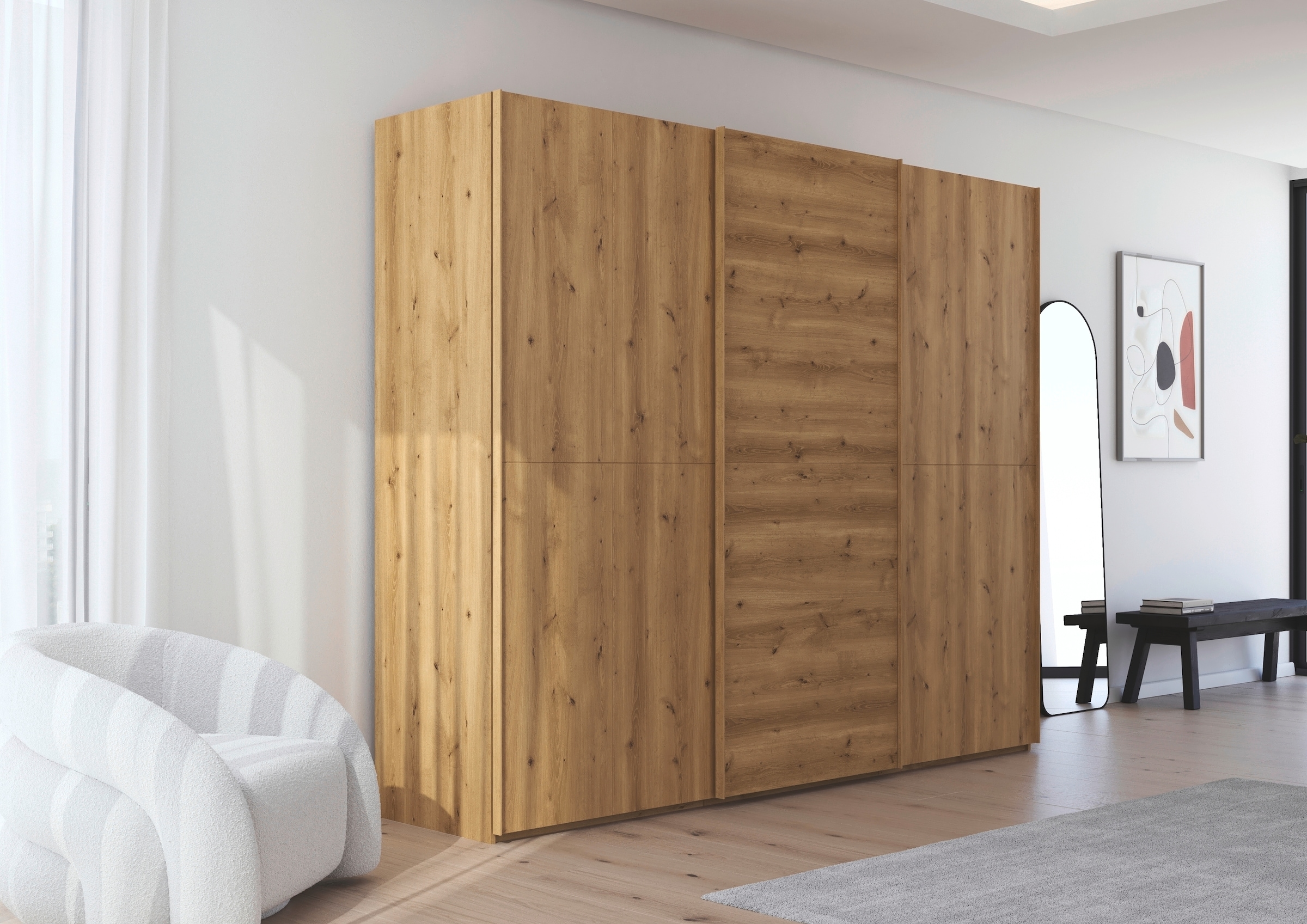 rauch Schwebetürenschrank »Kleiderschrank Schrank Garderobe Schlafzimmerschrank SCALE-WOOD«, senkrecht geteilte Türen in robuster massiver Asteiche MADE IN GERMANY