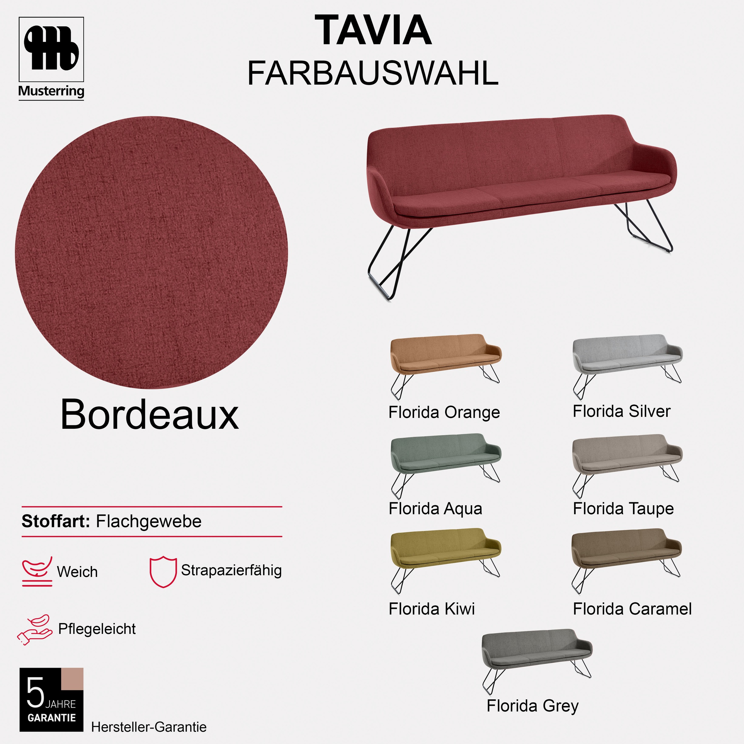 Essbank MUSTERRING "Tavia", rot (bordeaux, schwarz), B:200cm H:87cm T:66cm, 100% PES, Sitzbänke, Essbank, Schlittengestell in drei Ausführungen, Breite 180, 200 oder 220 cm 3