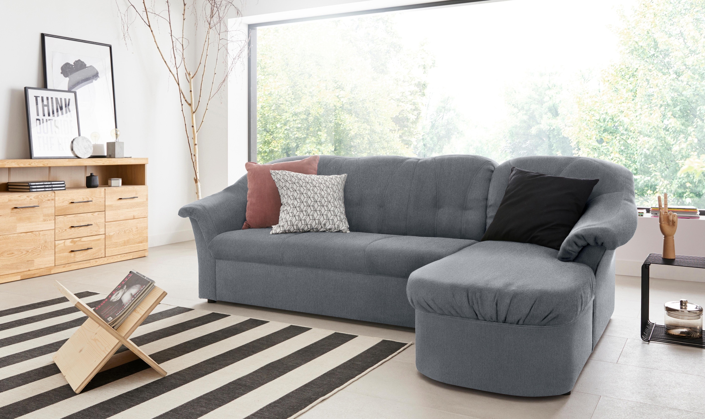 DOMO collection Ecksofa "Pegnitz, elegante Rückensteppung, kompakte Stellmaße 238/141cm, L-Form" wahlweise mit Bettfunktion