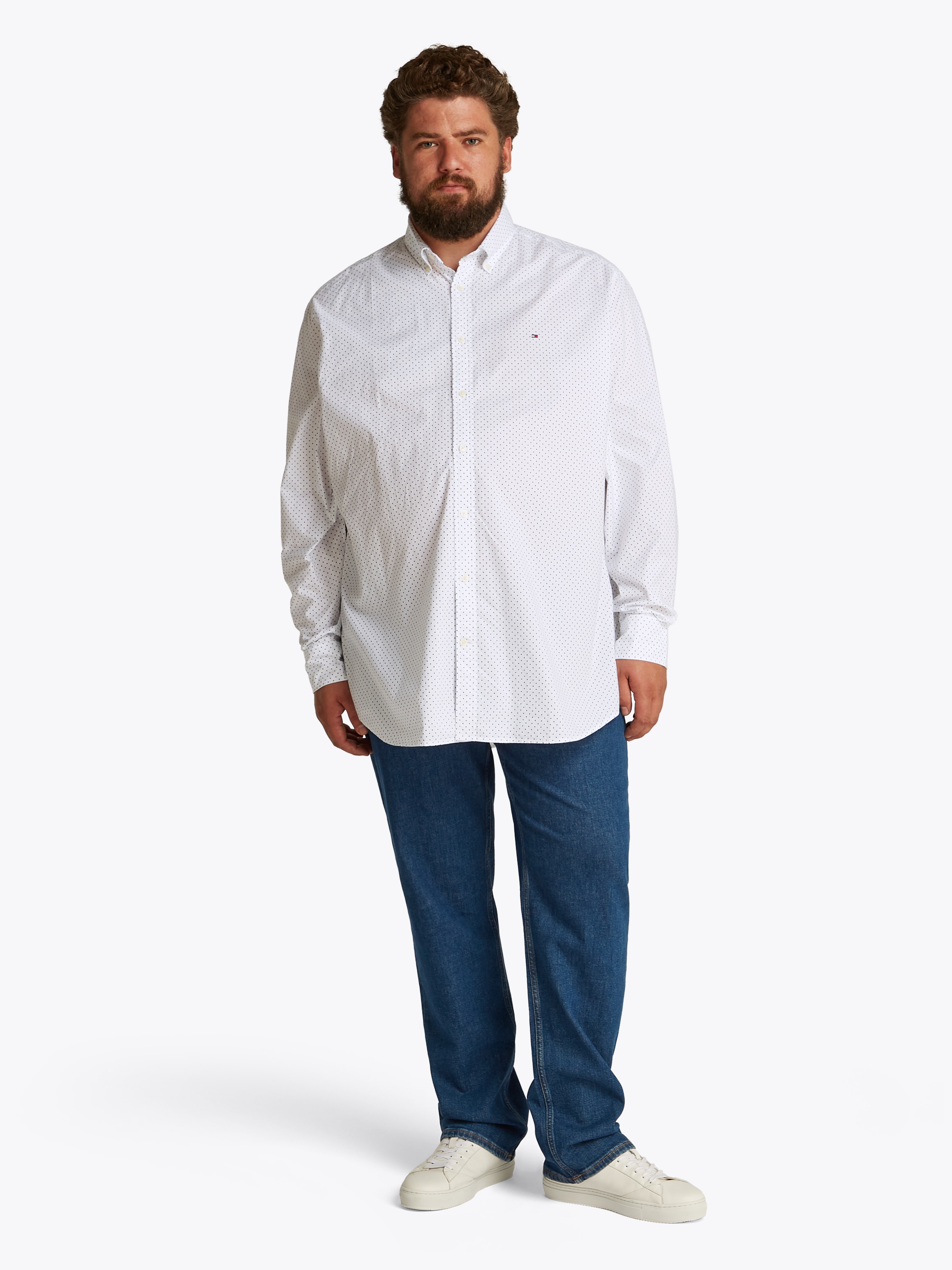 Tommy Hilfiger Big & Tall Langarmhemd »BT-FLEX POPLIN POLKA DOT S-B«, in Großen Größen, Logostickerei