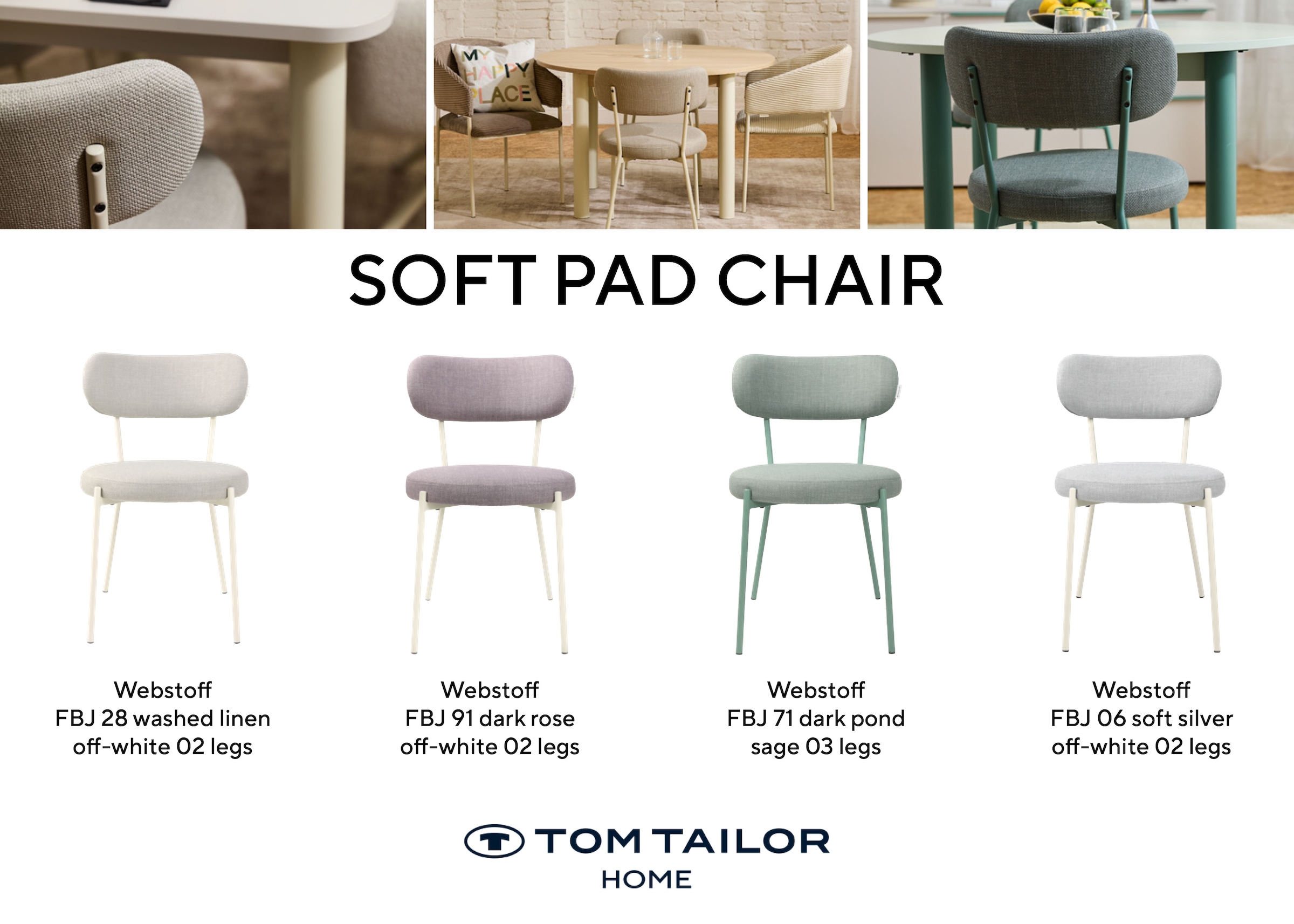 TOM TAILOR HOME 4-Fußstuhl »SOFT PAD CHAIR« (Set) 2 Stk.Esszimmerstuhl, 4-Fußgestell, mit Rückenausschnitt