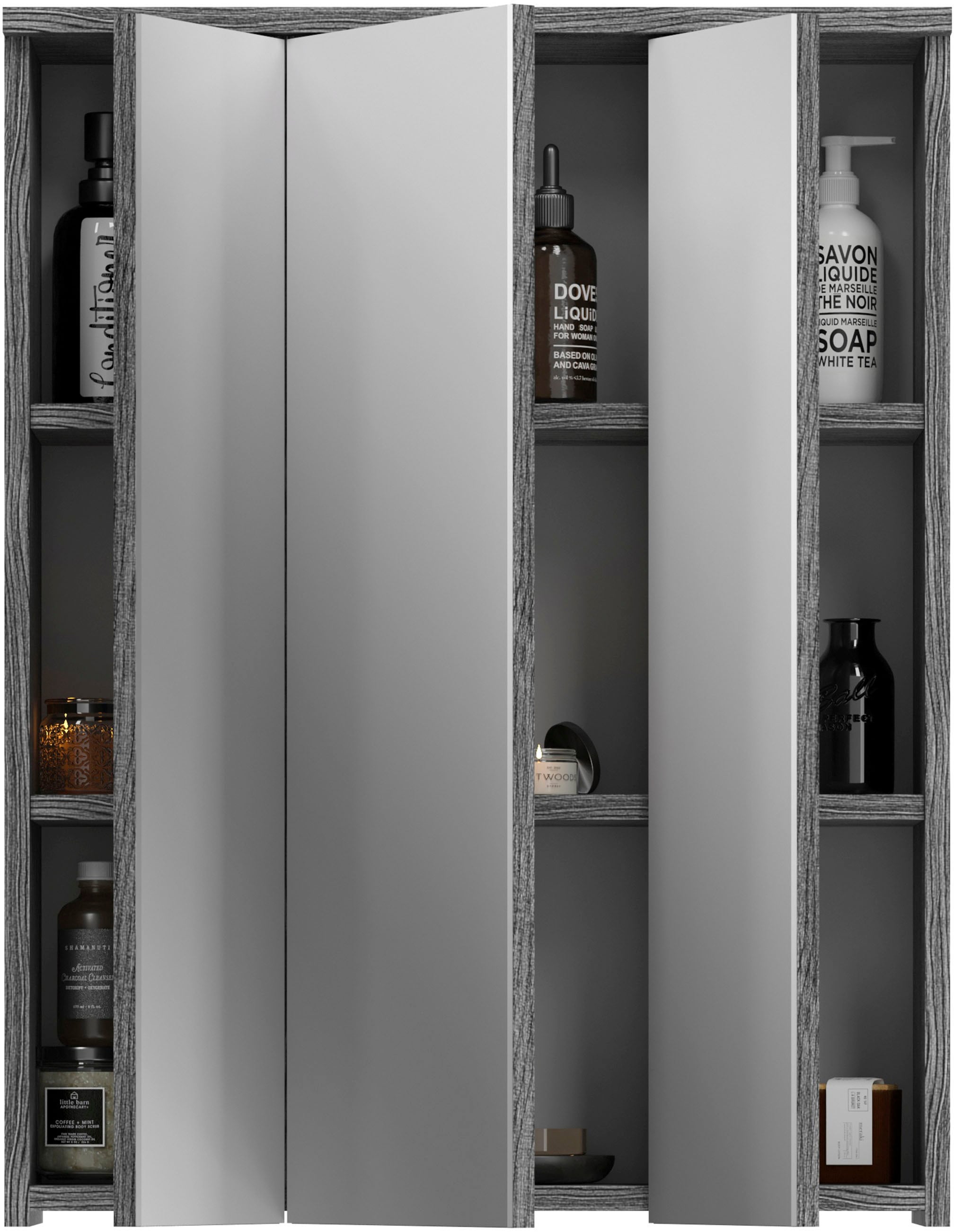 welltime Badmöbel-Set »LUCCA, 4-teilig, TOPSELLER!, MDF Hochglanzfront, bestehend aus:«, (Set, 4 St.), Waschbeckenunterschrank, Spiegel, Unterschrank, Hängeschrank