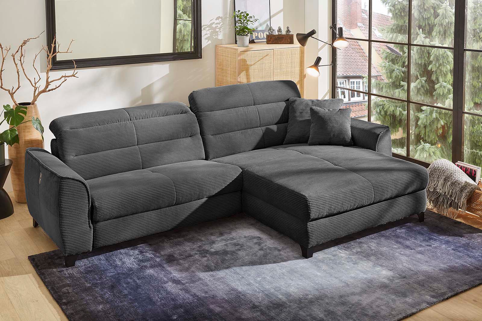 Jockenhöfer Gruppe 1100000002199 "Double One L-Form, B: 288 cm, 2x120 cm breite, elektr. Relaxfunktionen" Kopfteilverstellung, USB-Anschluss & Zierkissen